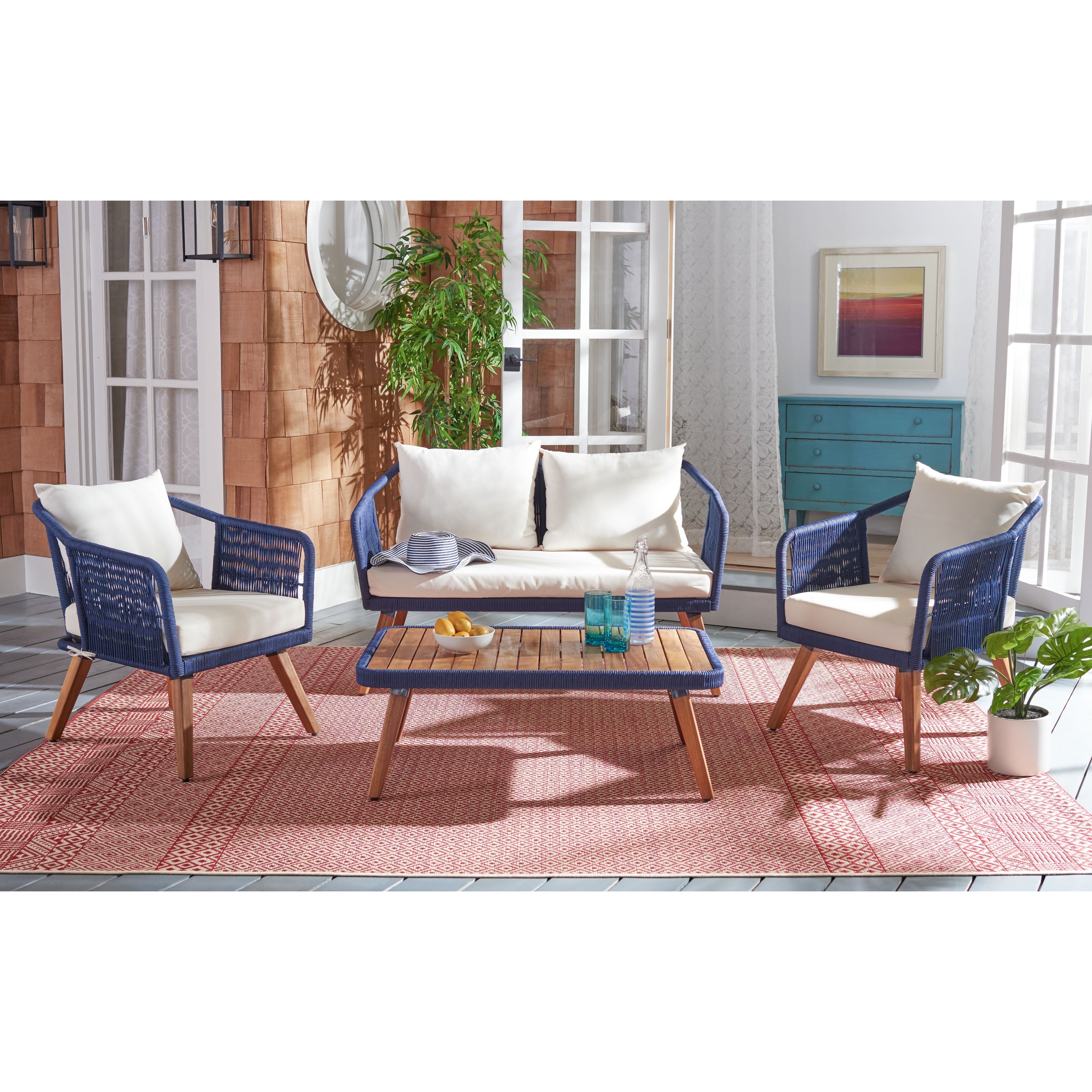 Ensemble de jardin d'extérieur SAFAVIEH Jaliyah en corde grise, 4 pièces - 39 l x 24 p x 15 h