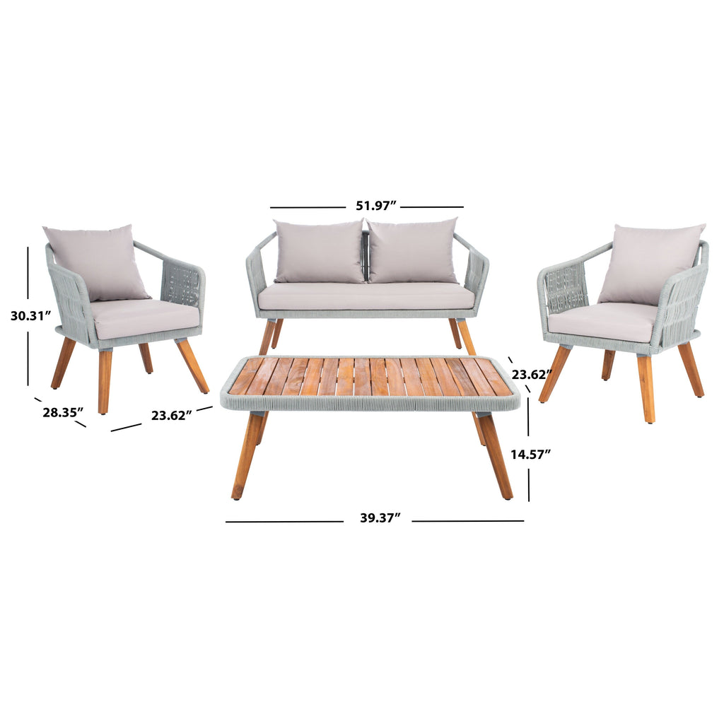 Ensemble de jardin d'extérieur SAFAVIEH Jaliyah en corde grise, 4 pièces - 39 l x 24 p x 15 h