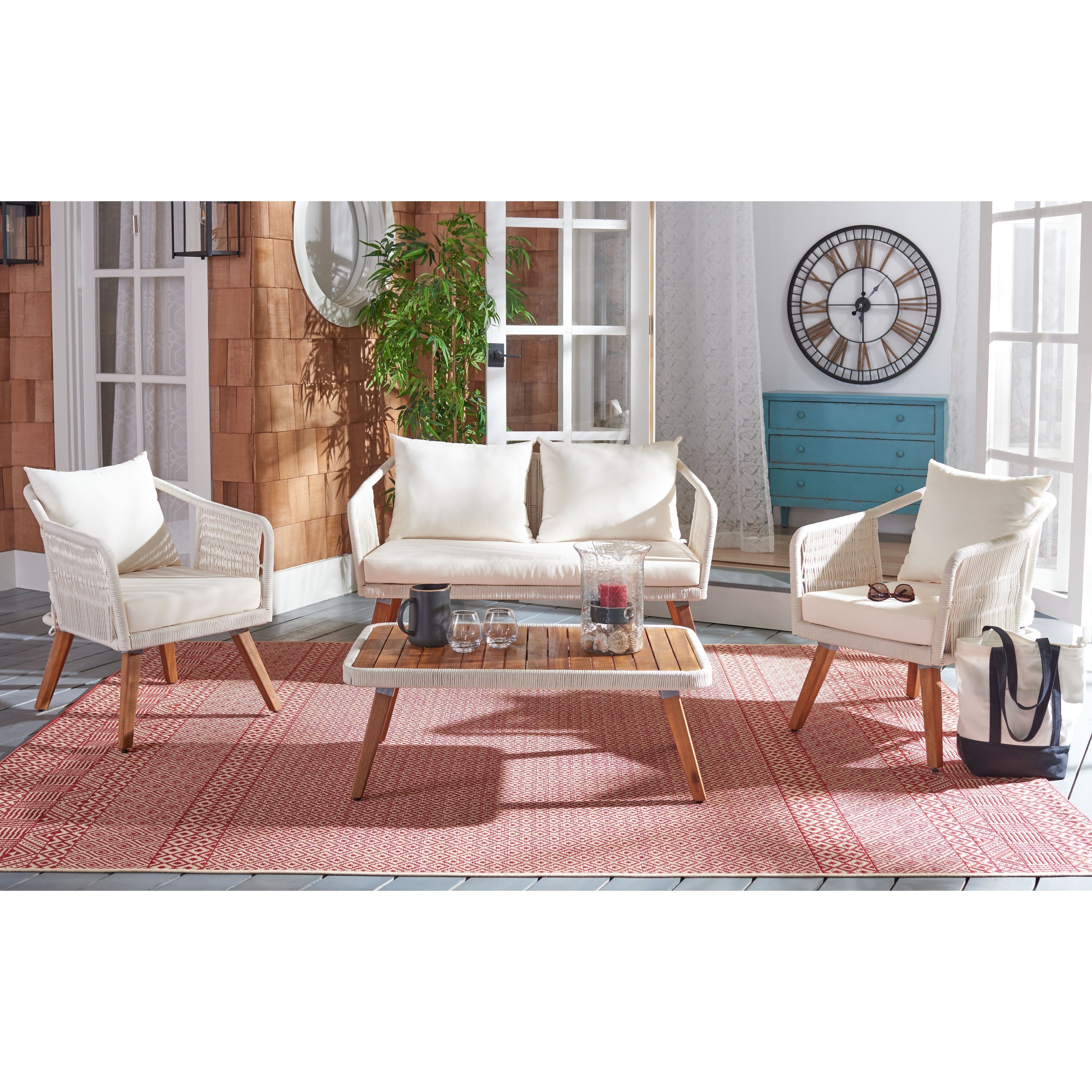 Ensemble de jardin d'extérieur SAFAVIEH Jaliyah en corde grise, 4 pièces - 39 l x 24 p x 15 h