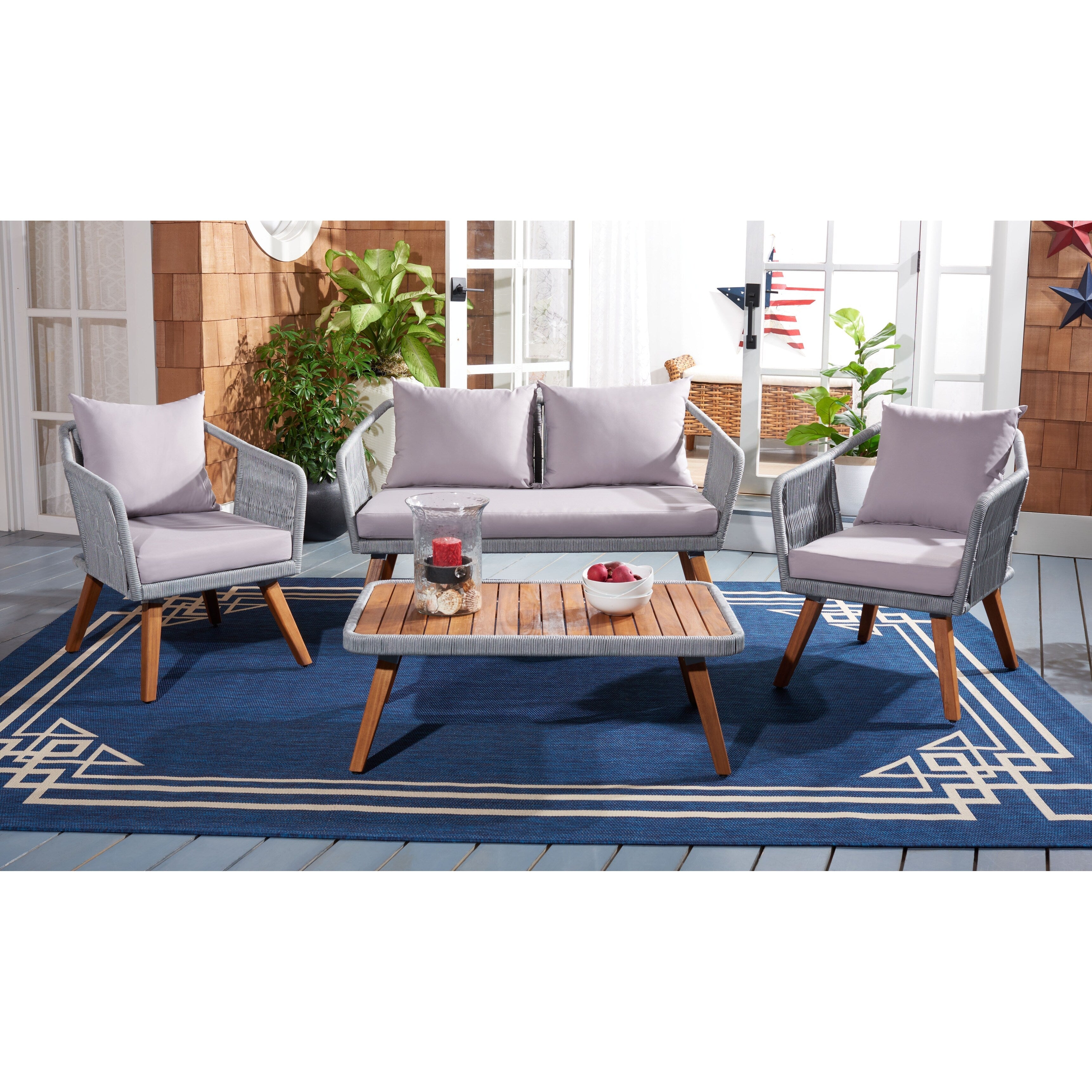 Ensemble de jardin d'extérieur SAFAVIEH Jaliyah en corde grise, 4 pièces - 39 l x 24 p x 15 h