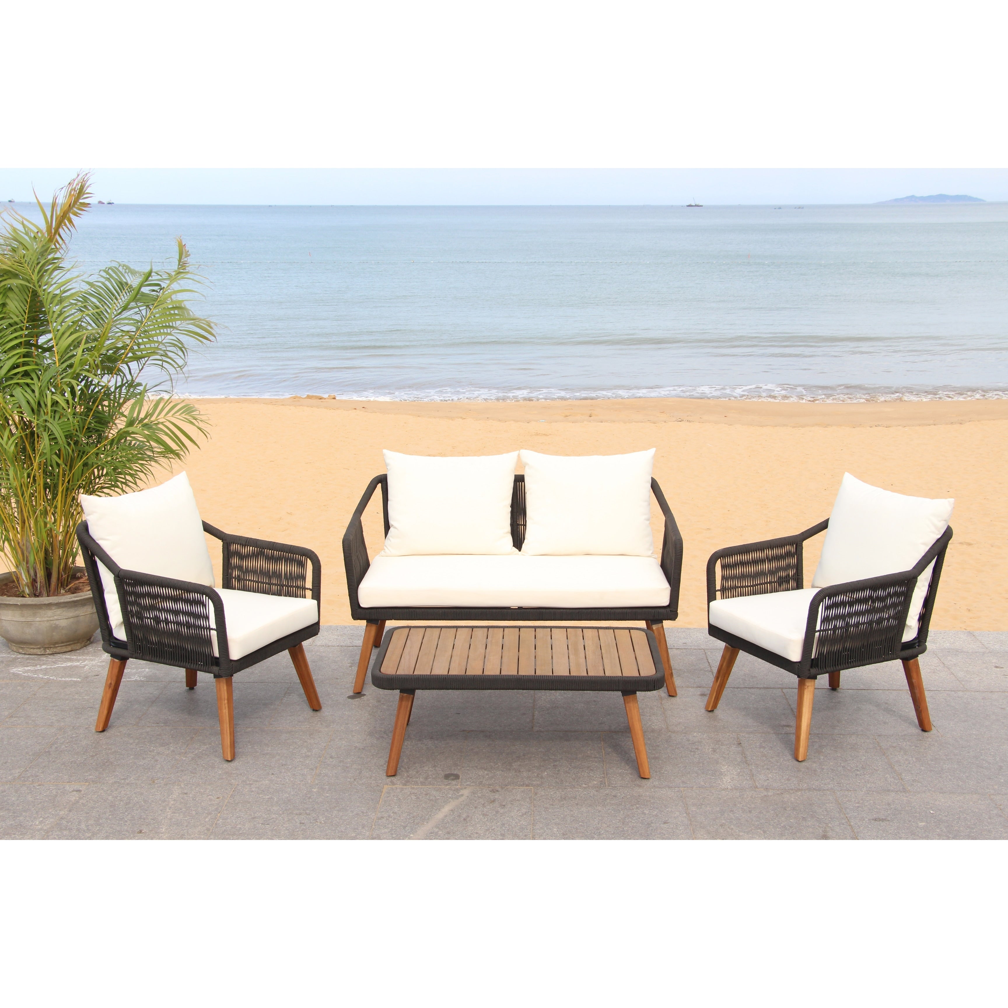 Ensemble de salon d'extérieur Jaliyah 4 pièces en corde SAFAVIEH - 39 l x 25 p x 15 h
