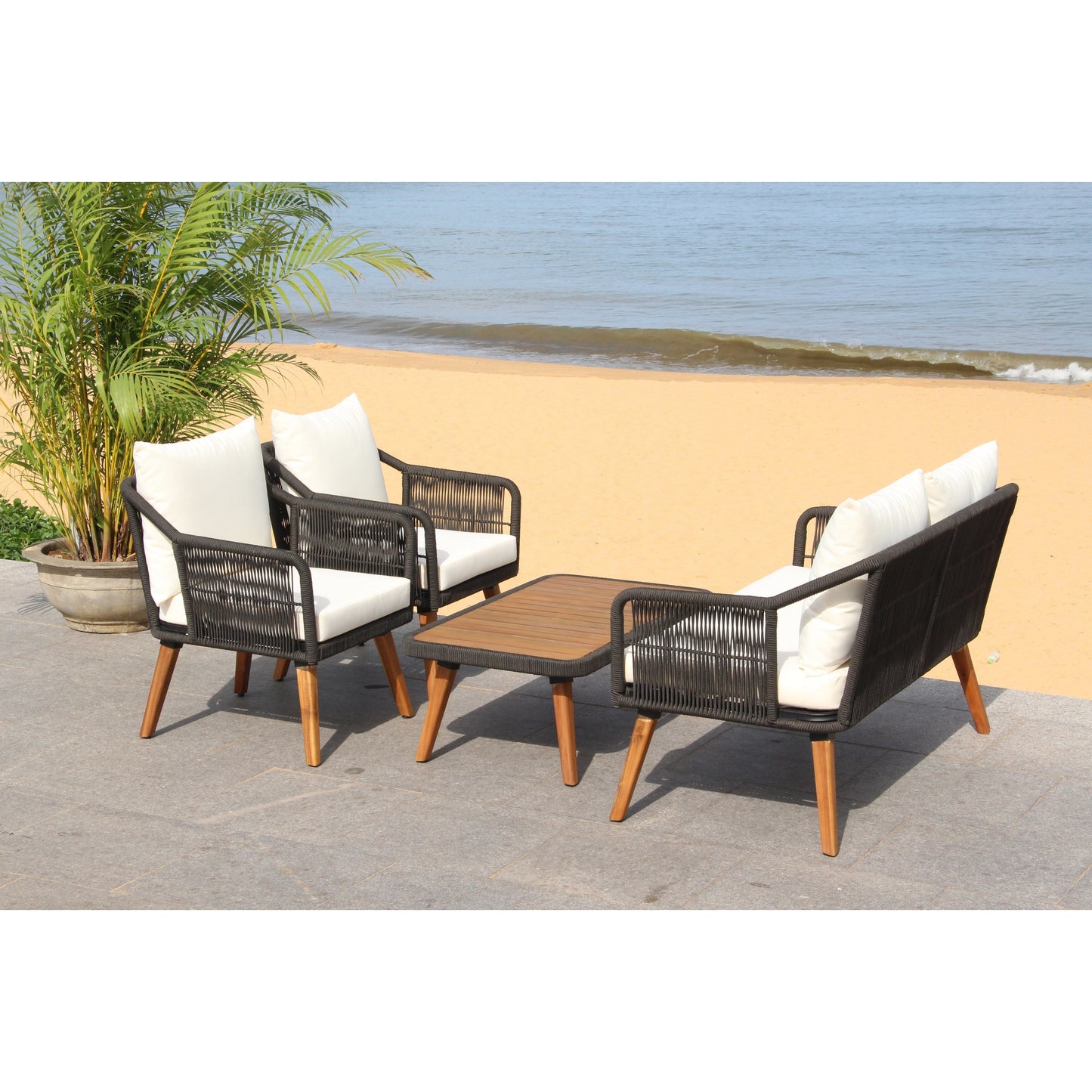 Ensemble de salon d'extérieur Jaliyah 4 pièces en corde SAFAVIEH - 39 l x 25 p x 15 h