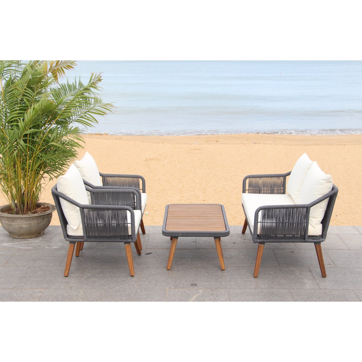 Ensemble de salon d'extérieur Jaliyah 4 pièces en corde SAFAVIEH - 39 l x 25 p x 15 h