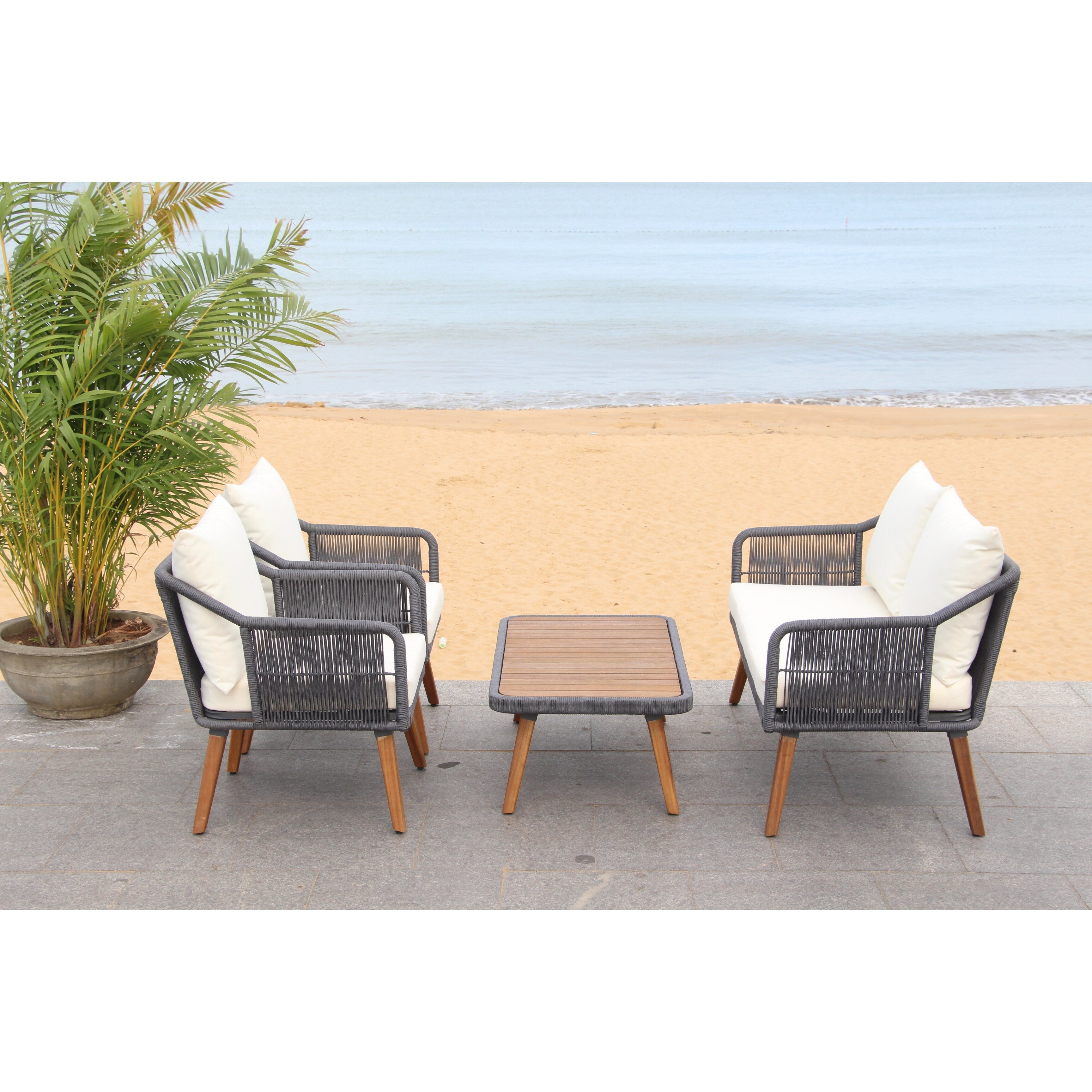 Ensemble de salon d'extérieur Jaliyah 4 pièces en corde SAFAVIEH - 39 l x 25 p x 15 h