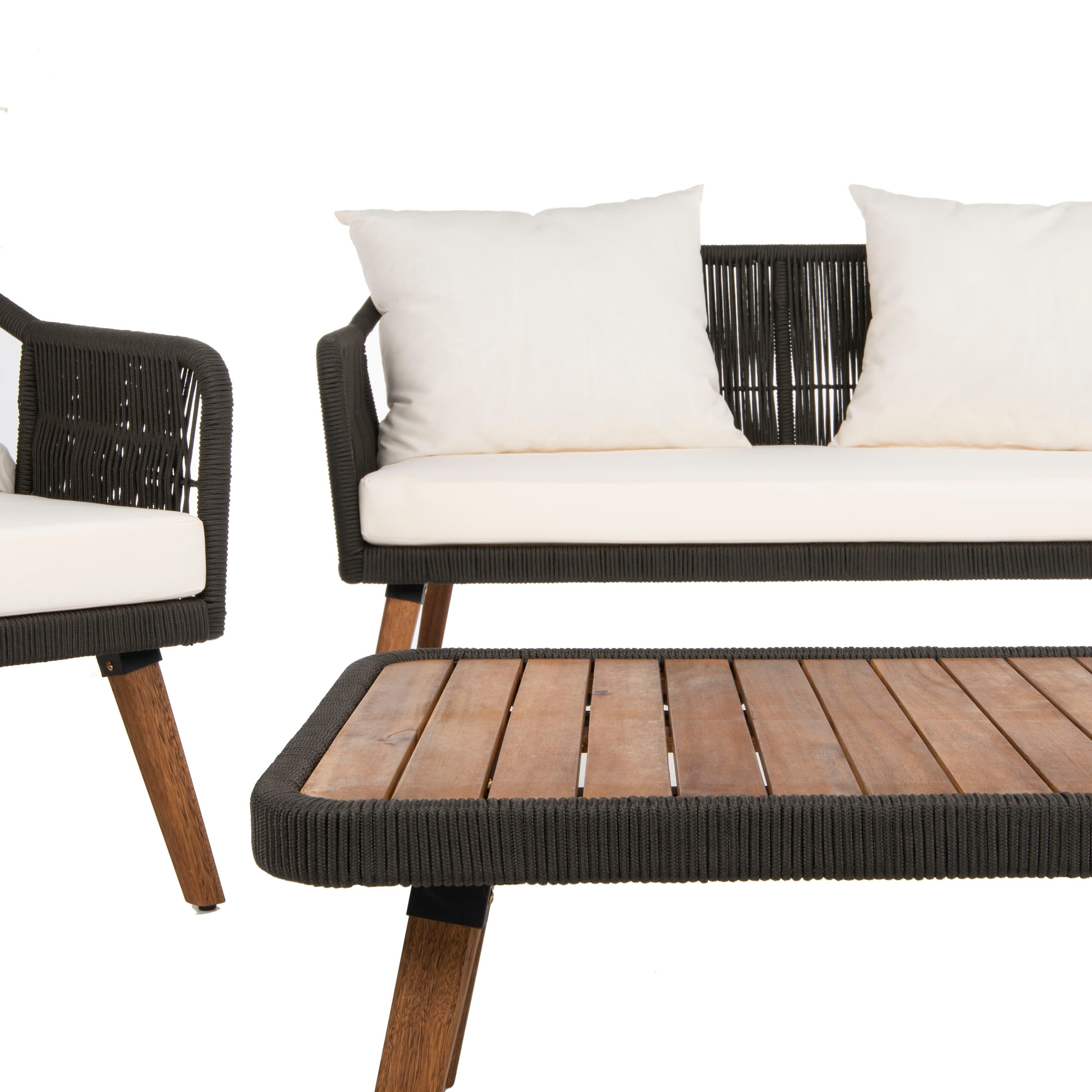 Ensemble de salon d'extérieur Jaliyah 4 pièces en corde SAFAVIEH - 39 l x 25 p x 15 h