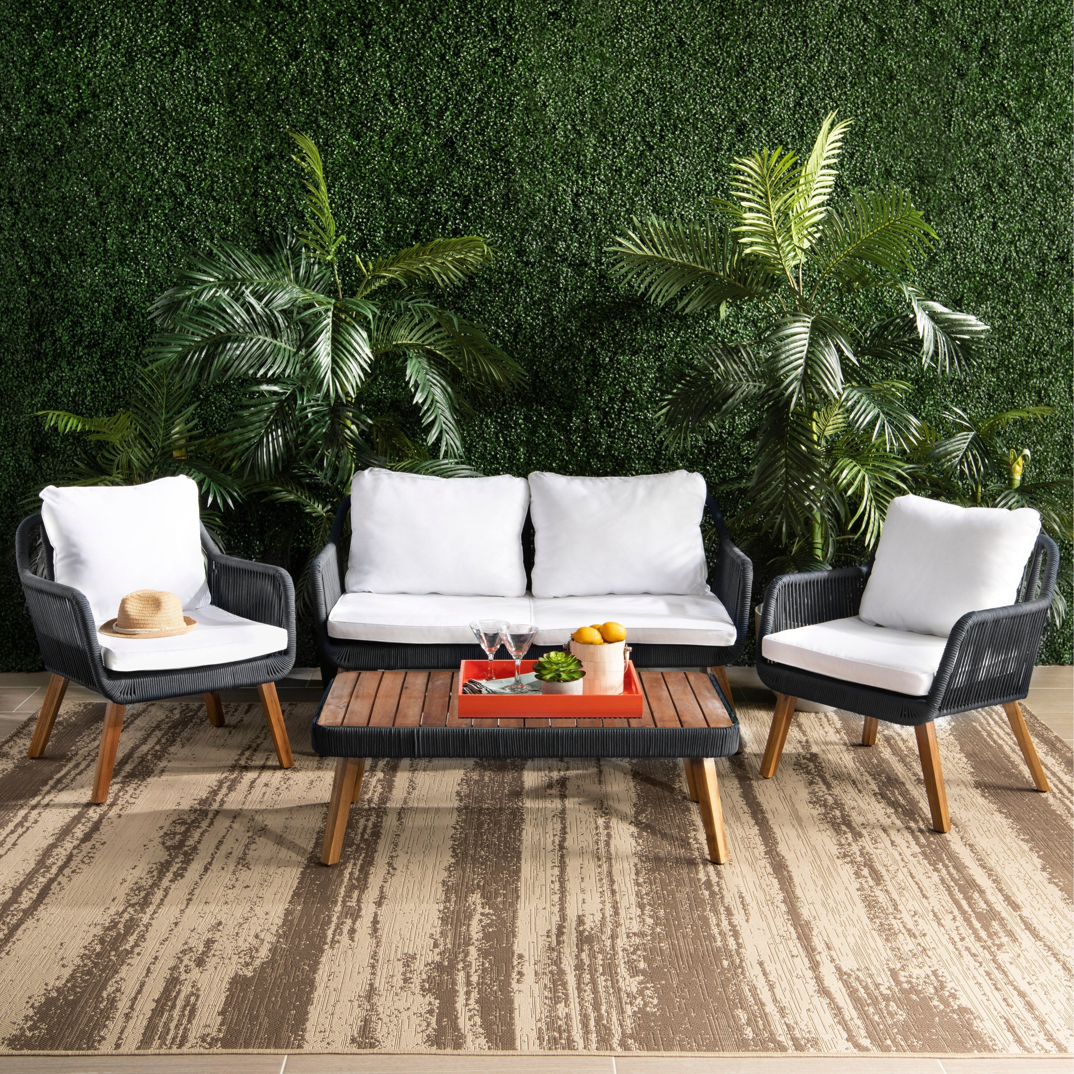 Ensemble de salon d'extérieur Jaliyah 4 pièces en corde SAFAVIEH - 39 l x 25 p x 15 h