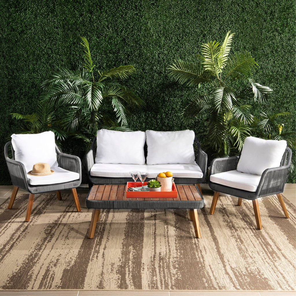 Ensemble de salon d'extérieur Jaliyah 4 pièces en corde SAFAVIEH - 39 l x 25 p x 15 h