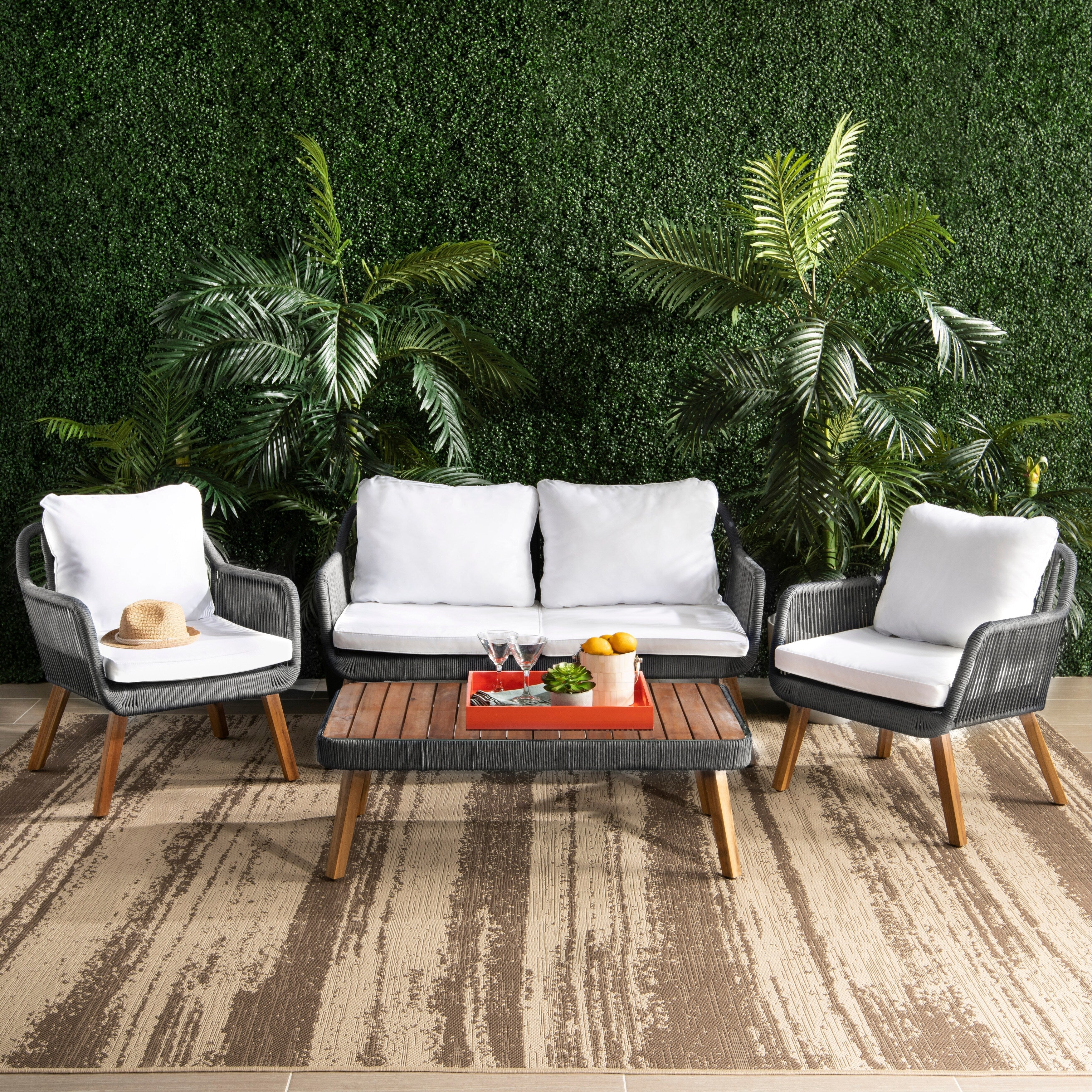 Ensemble de salon d'extérieur Jaliyah 4 pièces en corde SAFAVIEH - 39 l x 25 p x 15 h