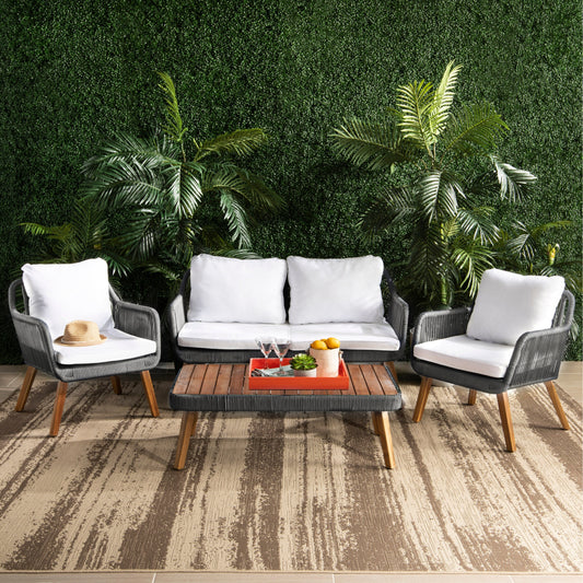 Ensemble de salon d'extérieur Jaliyah 4 pièces en corde SAFAVIEH - 39 l x 25 p x 15 h