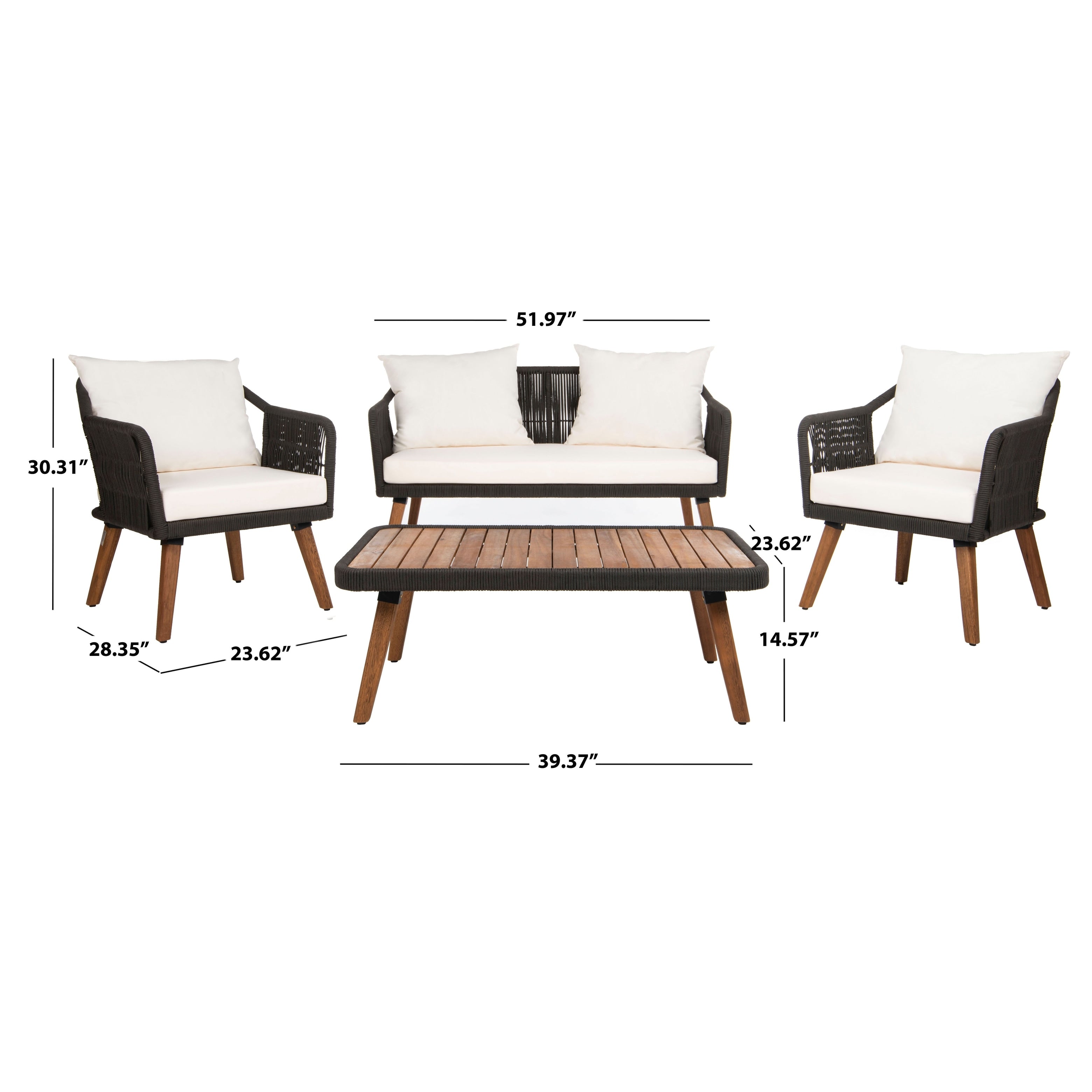 Ensemble de salon d'extérieur Jaliyah 4 pièces en corde SAFAVIEH - 39 l x 25 p x 15 h