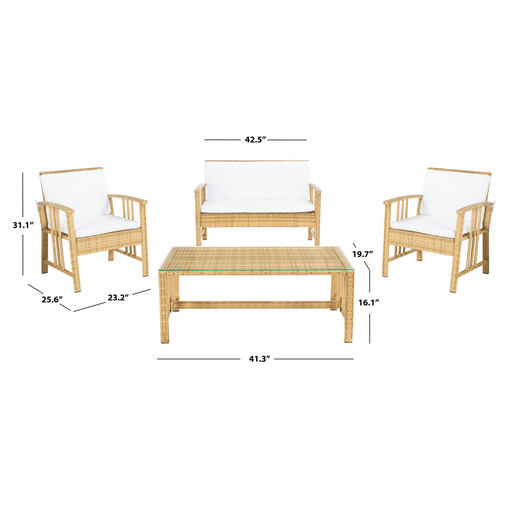 Ensemble de salon d'extérieur en osier SAFAVIEH Jeta 4 pièces - 43 L x 31 P x 26 H