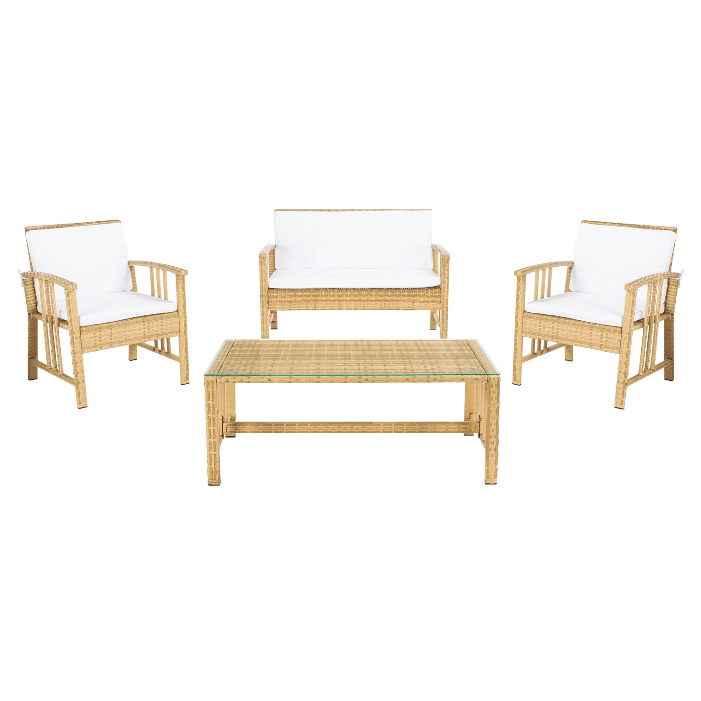 Ensemble de salon d'extérieur en osier SAFAVIEH Jeta 4 pièces - 43 L x 31 P x 26 H