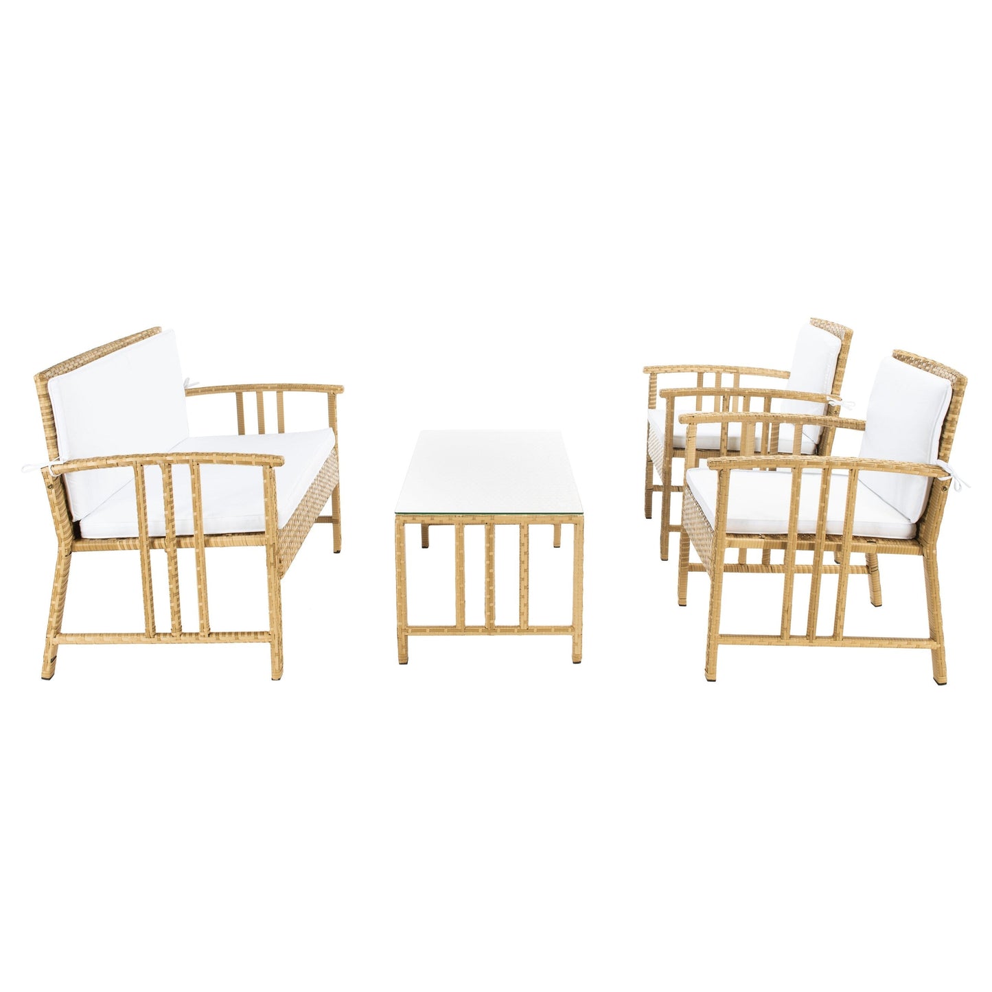 Ensemble de salon d'extérieur en osier SAFAVIEH Jeta 4 pièces - 43 L x 31 P x 26 H