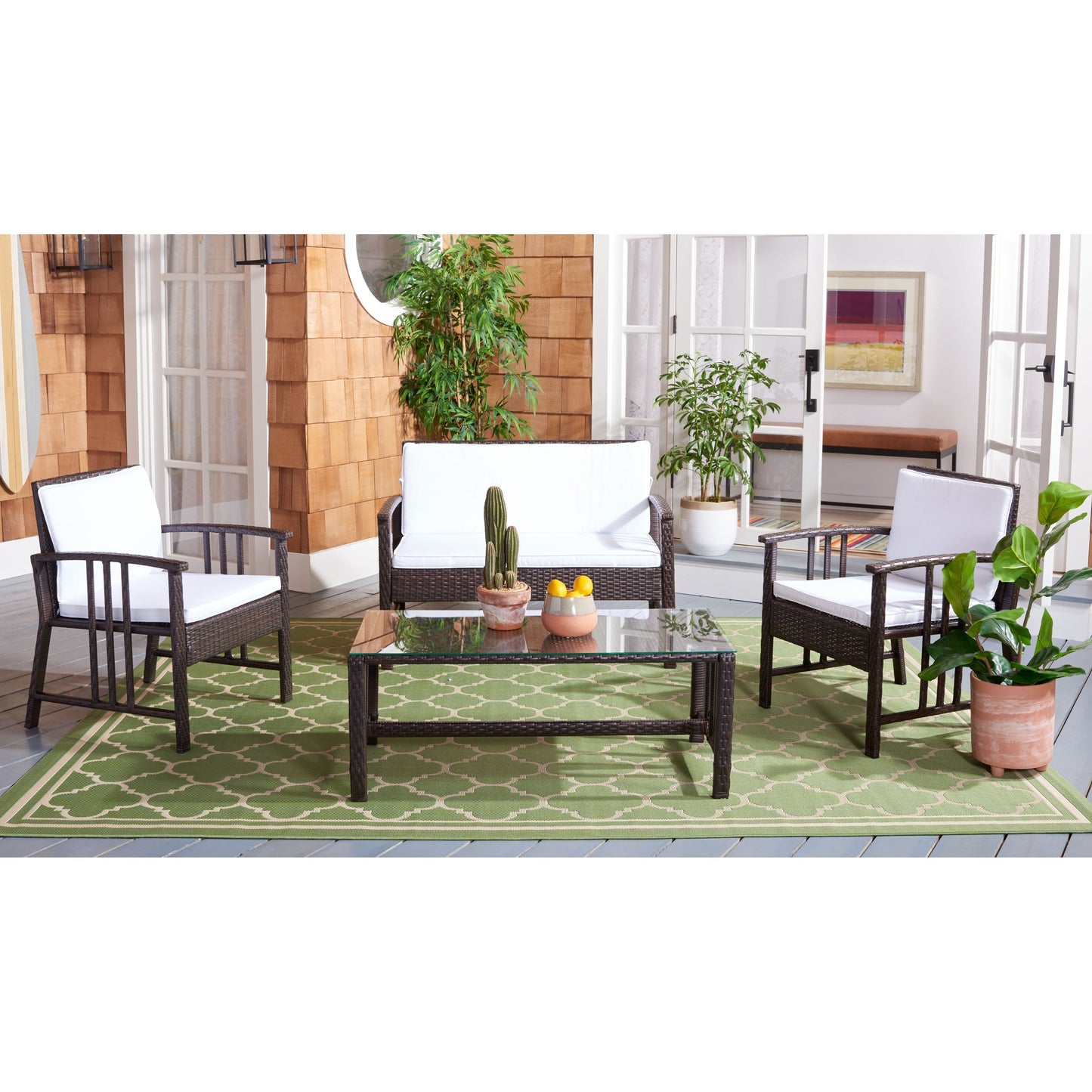 Ensemble de salon d'extérieur en osier SAFAVIEH Jeta 4 pièces - 43 L x 31 P x 26 H