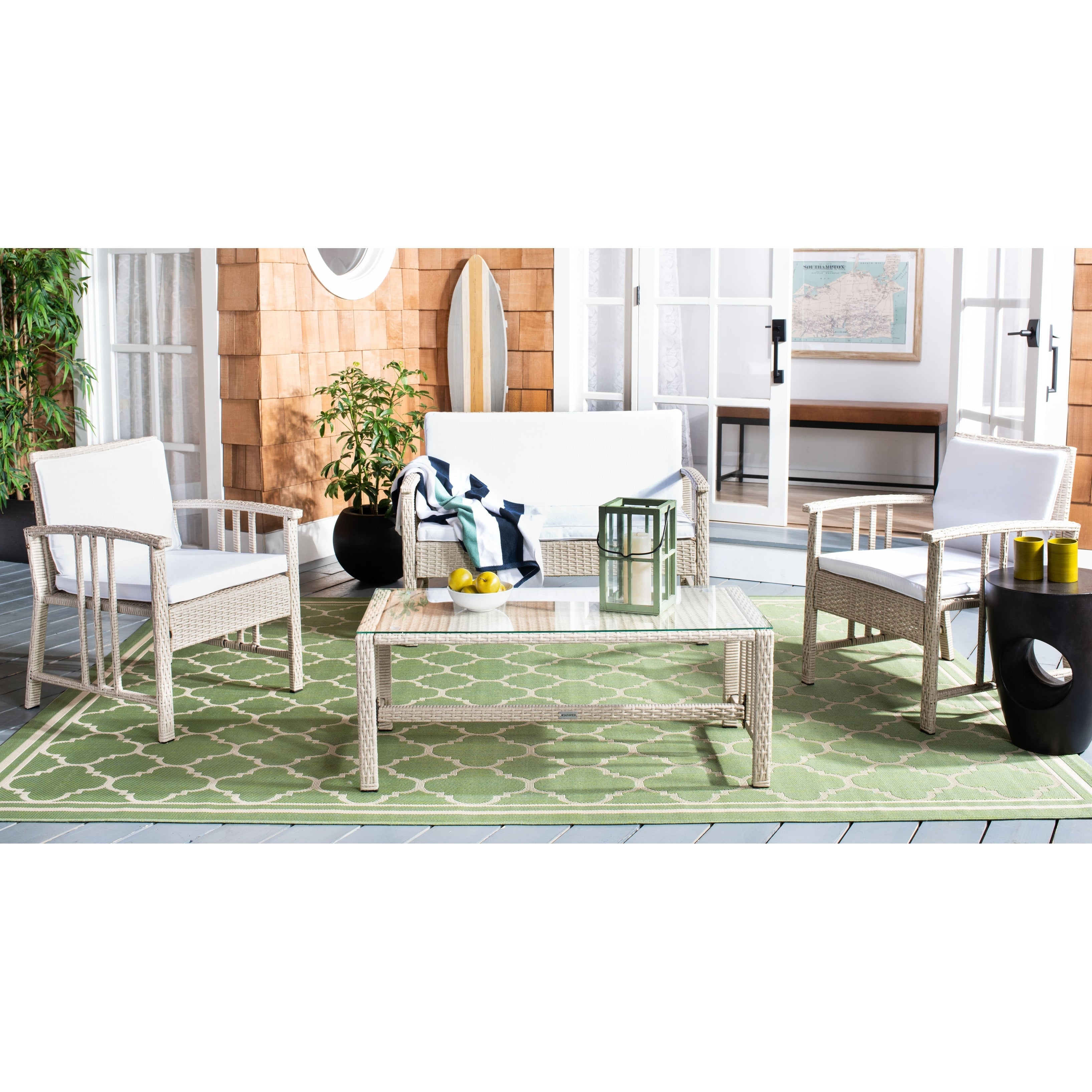 Ensemble de salon d'extérieur en osier SAFAVIEH Jeta 4 pièces - 43 L x 31 P x 26 H