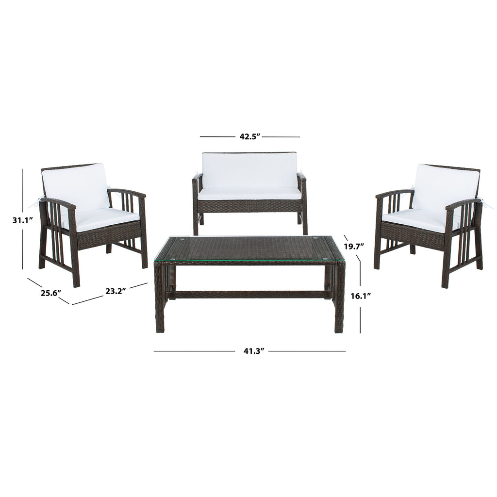 Ensemble de salon d'extérieur en osier SAFAVIEH Jeta 4 pièces - 43 L x 31 P x 26 H