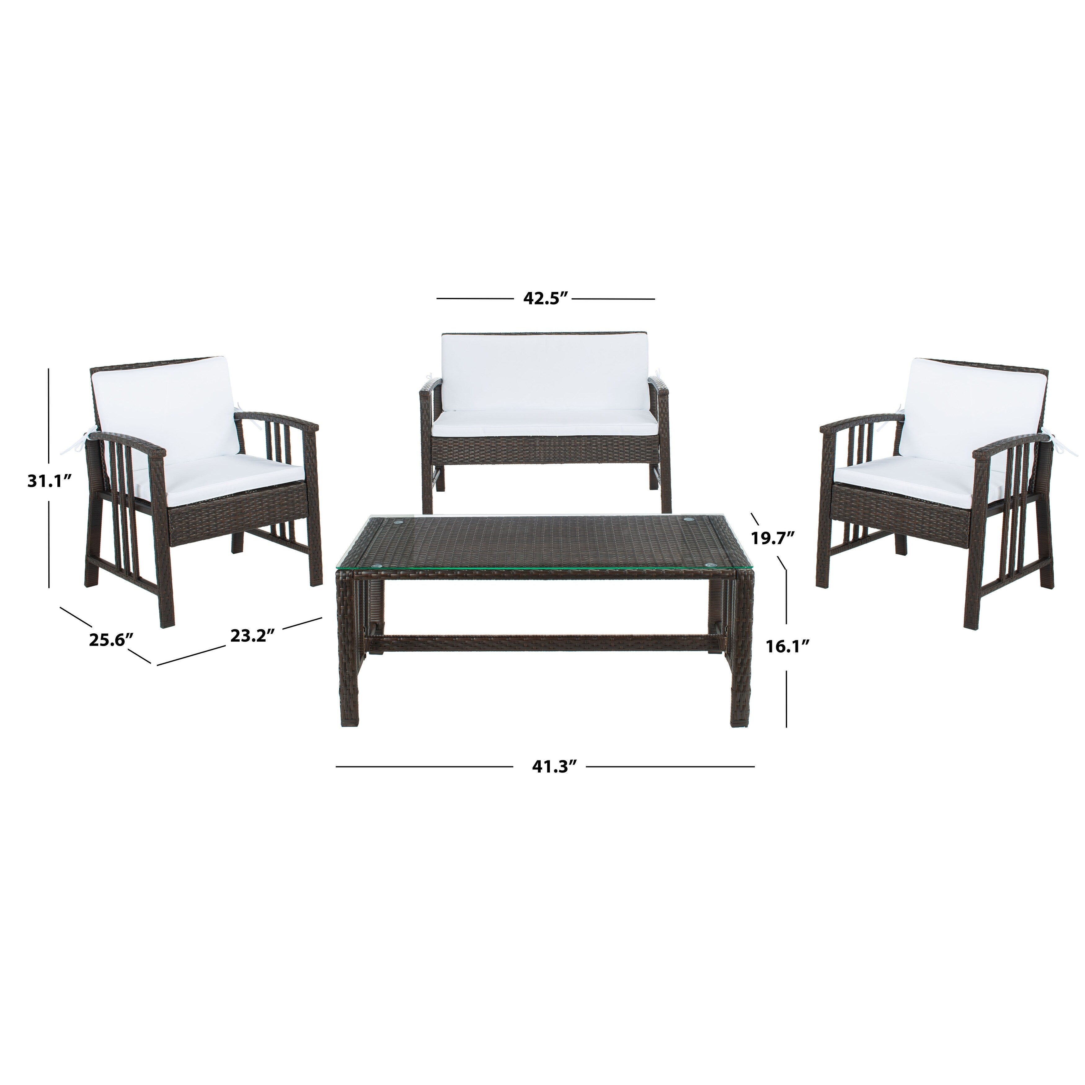 Ensemble de salon d'extérieur en osier SAFAVIEH Jeta 4 pièces - 43 L x 31 P x 26 H