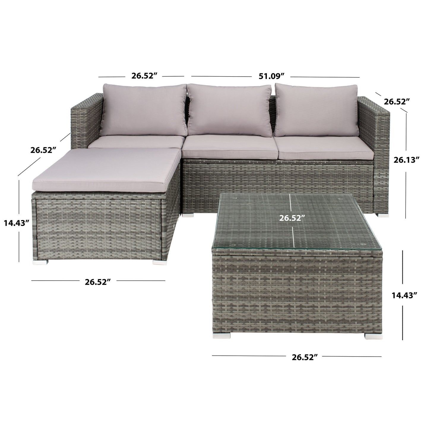 Ensemble de patio extérieur 3 pièces SAFAVIEH Lainey - 51 L x 26 P x 27 H