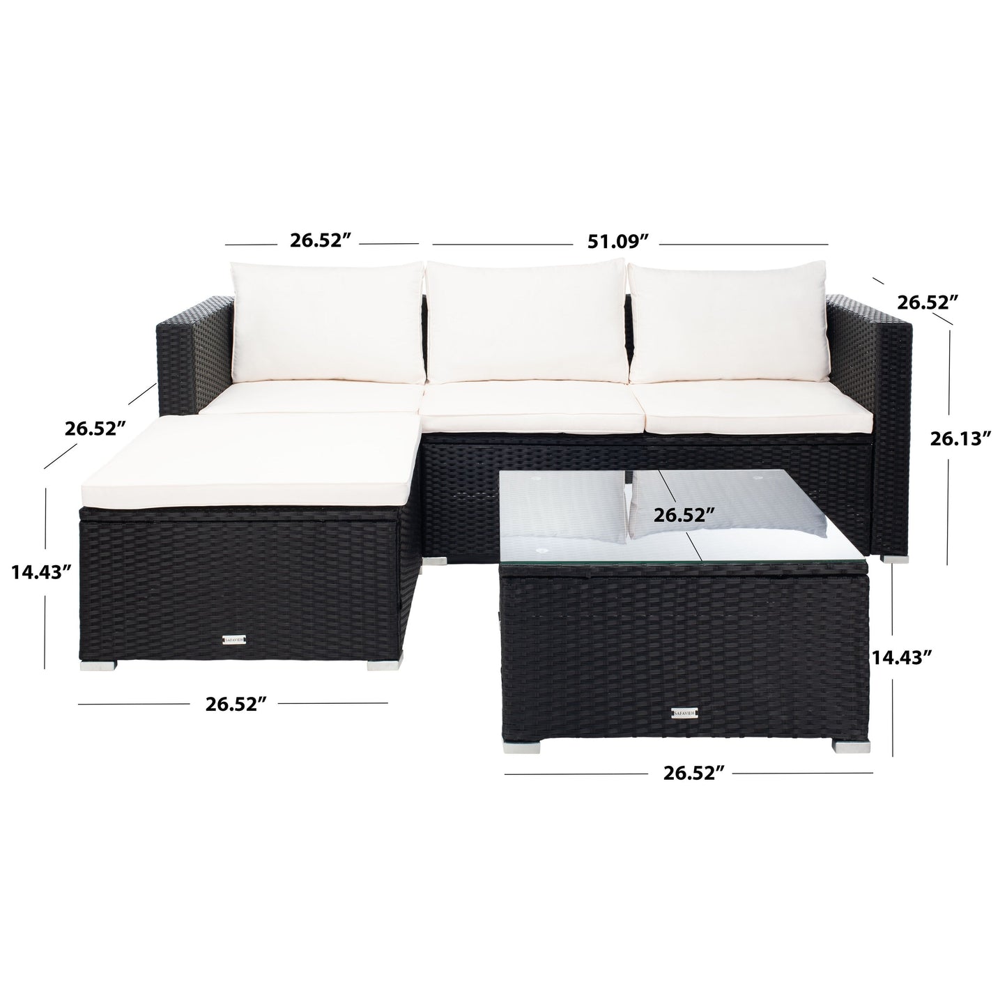 Ensemble de patio extérieur 3 pièces SAFAVIEH Lainey - 51 L x 26 P x 27 H