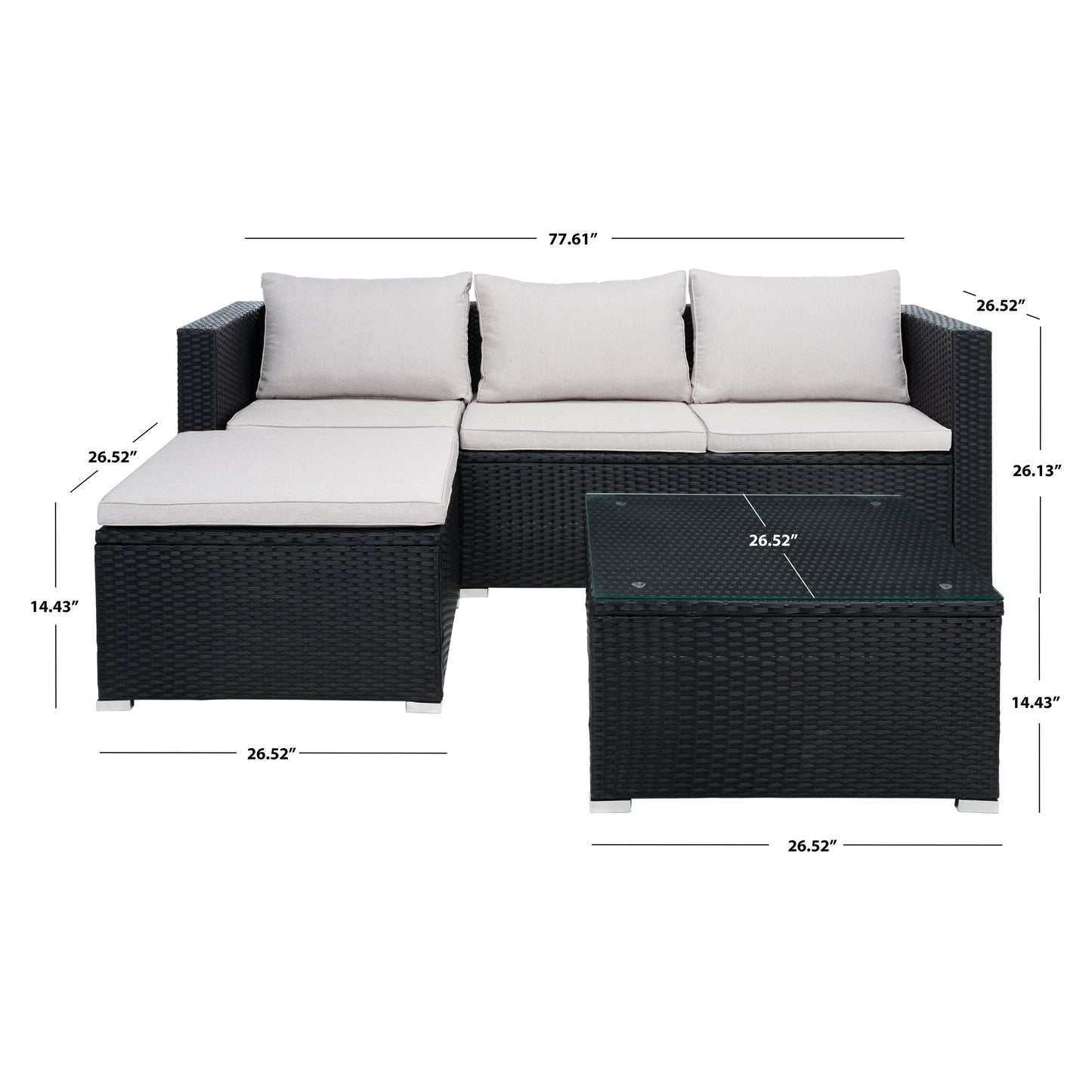 Ensemble de patio extérieur 3 pièces SAFAVIEH Lainey - 51 L x 26 P x 27 H
