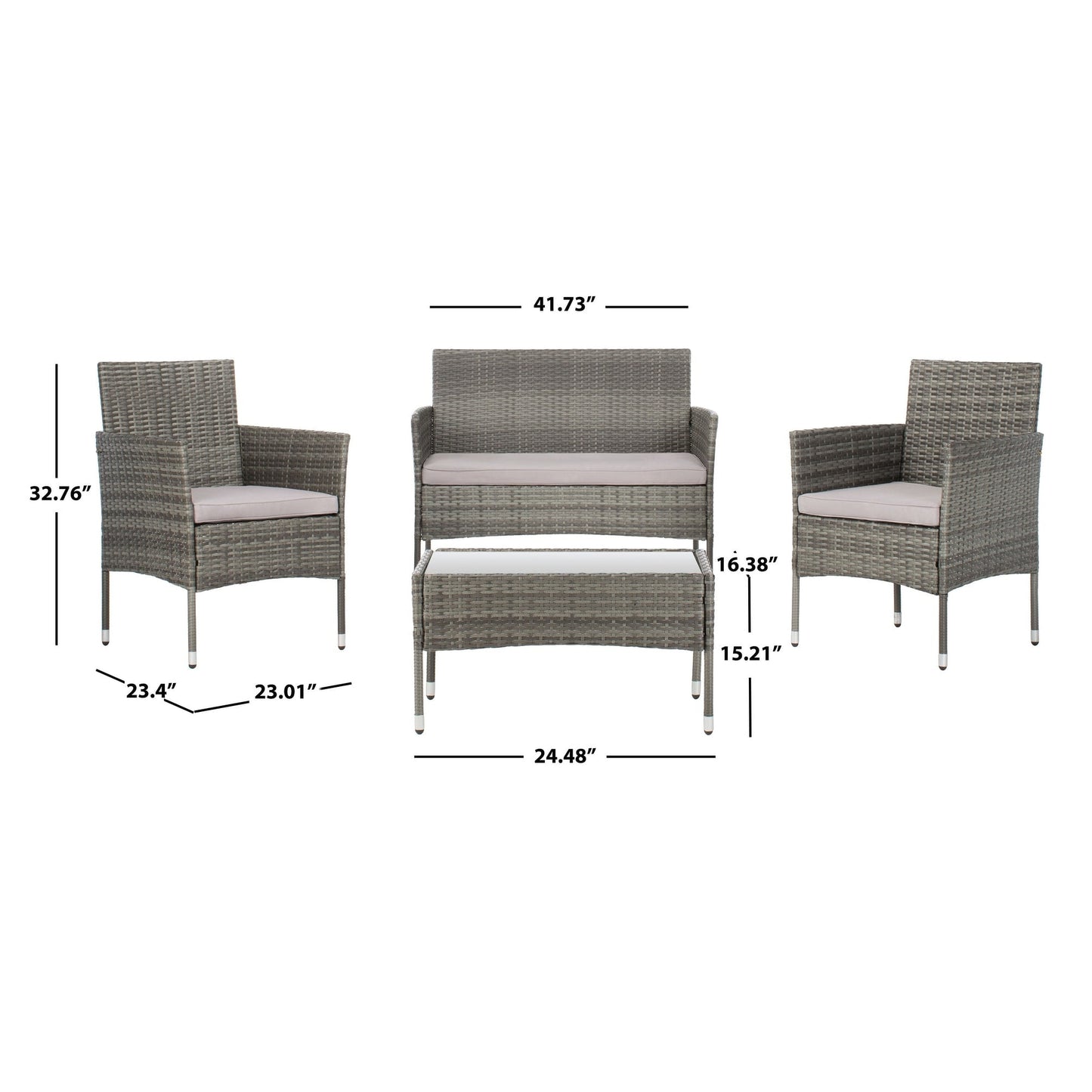 Ensemble de jardin 4 pièces Abdul de SAFAVIEH Outdoor Living - Gris/Gris - 42 L x 23 P x 33 H