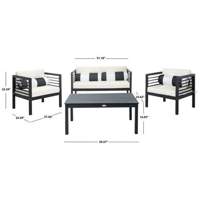 Ensemble de salon de jardin Alda 4 pièces SAFAVIEH avec coussins décoratifs – 51 L x 26 P x 26 H