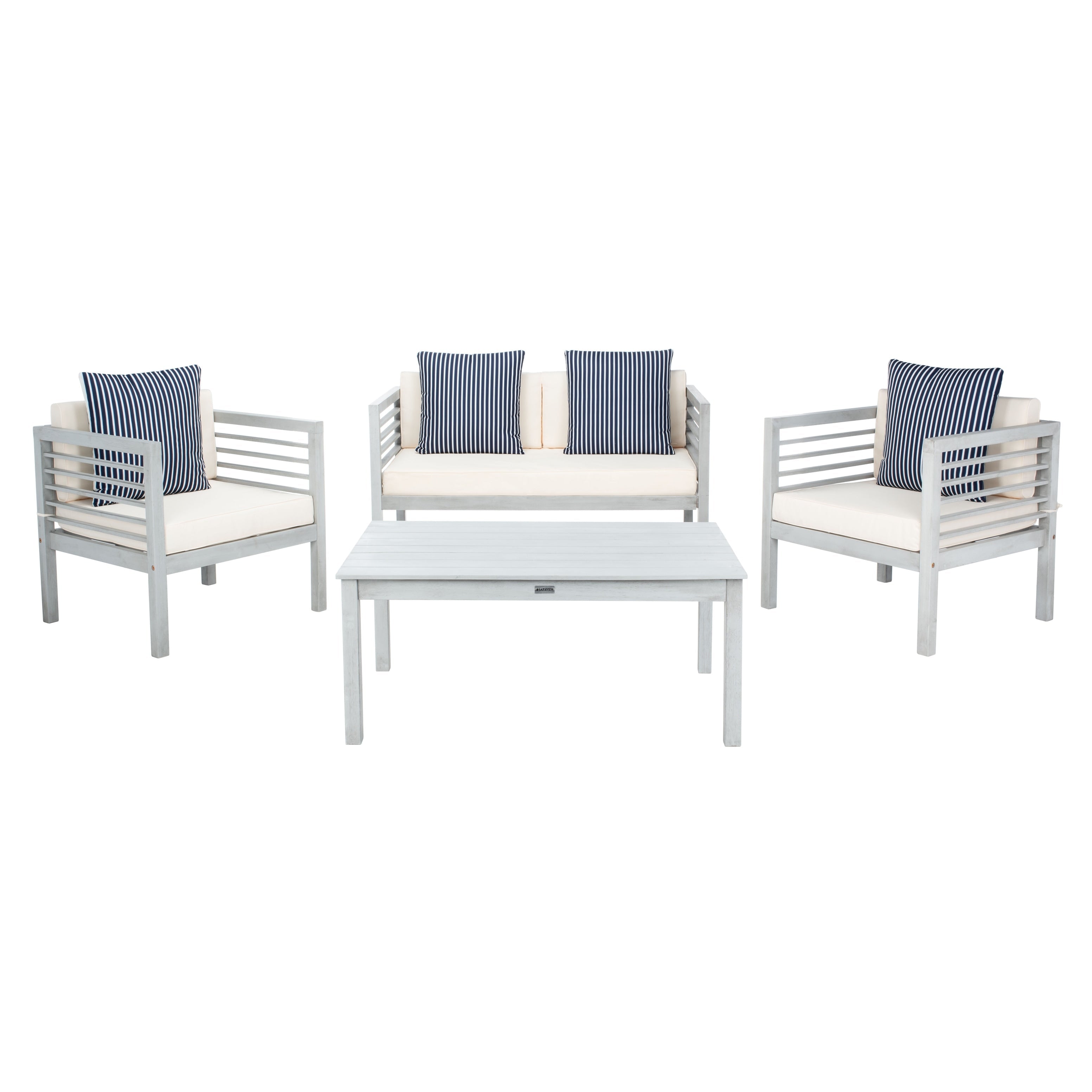 Ensemble de salon de jardin Alda 4 pièces SAFAVIEH avec coussins décoratifs – 51 L x 26 P x 26 H