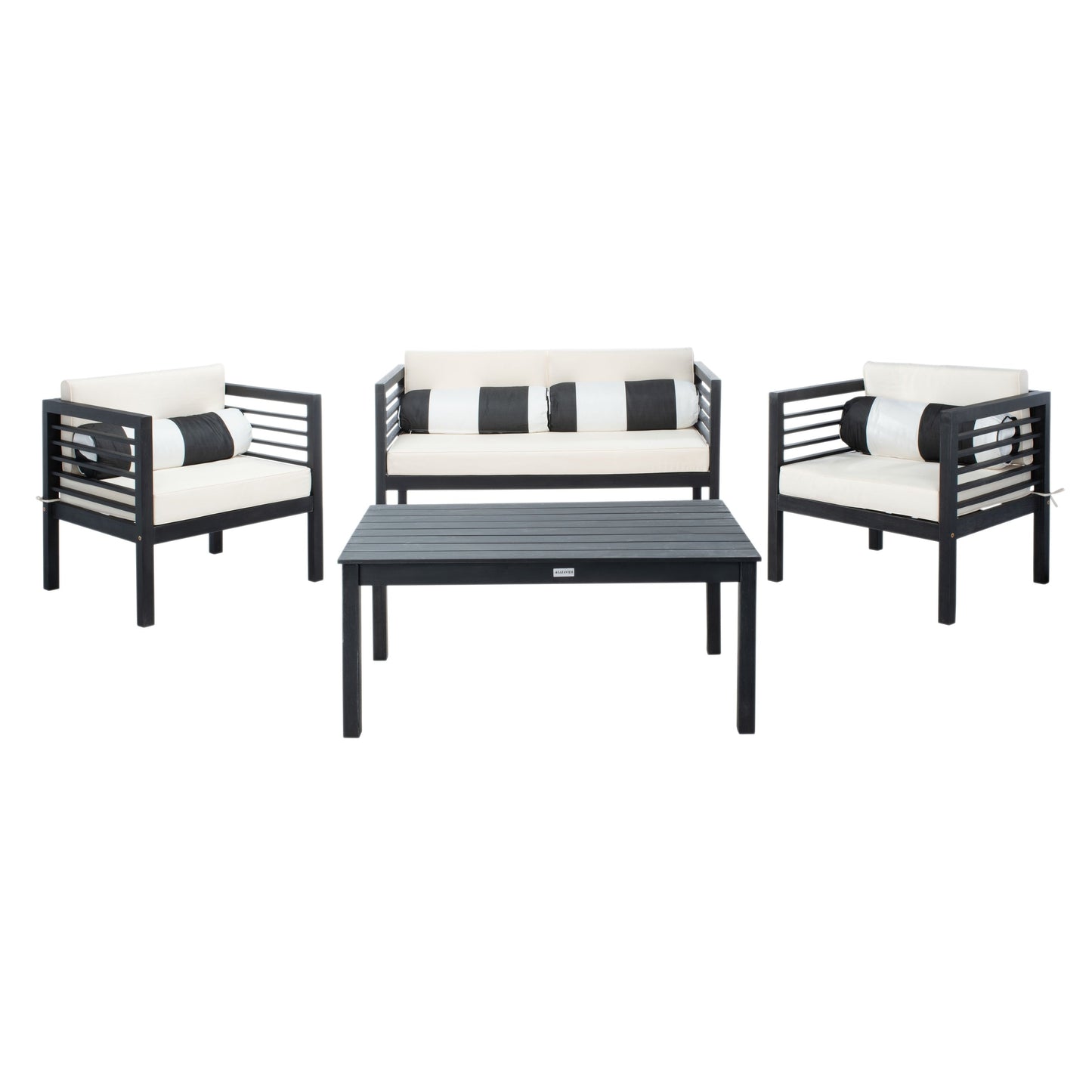 Ensemble de salon de jardin Alda 4 pièces SAFAVIEH avec coussins décoratifs – 51 L x 26 P x 26 H