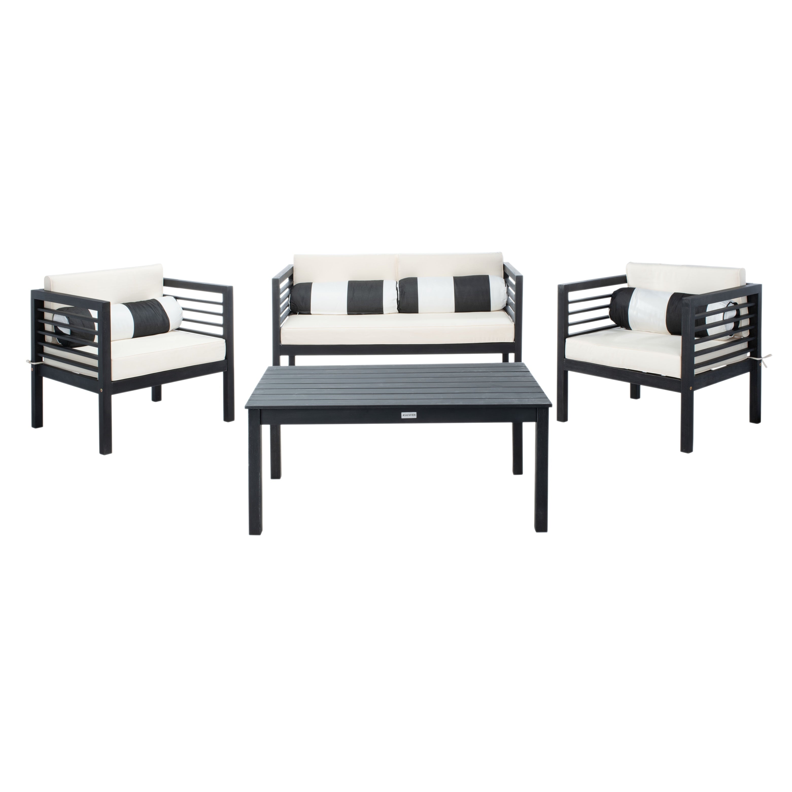 Ensemble de salon de jardin Alda 4 pièces SAFAVIEH avec coussins décoratifs – 51 L x 26 P x 26 H
