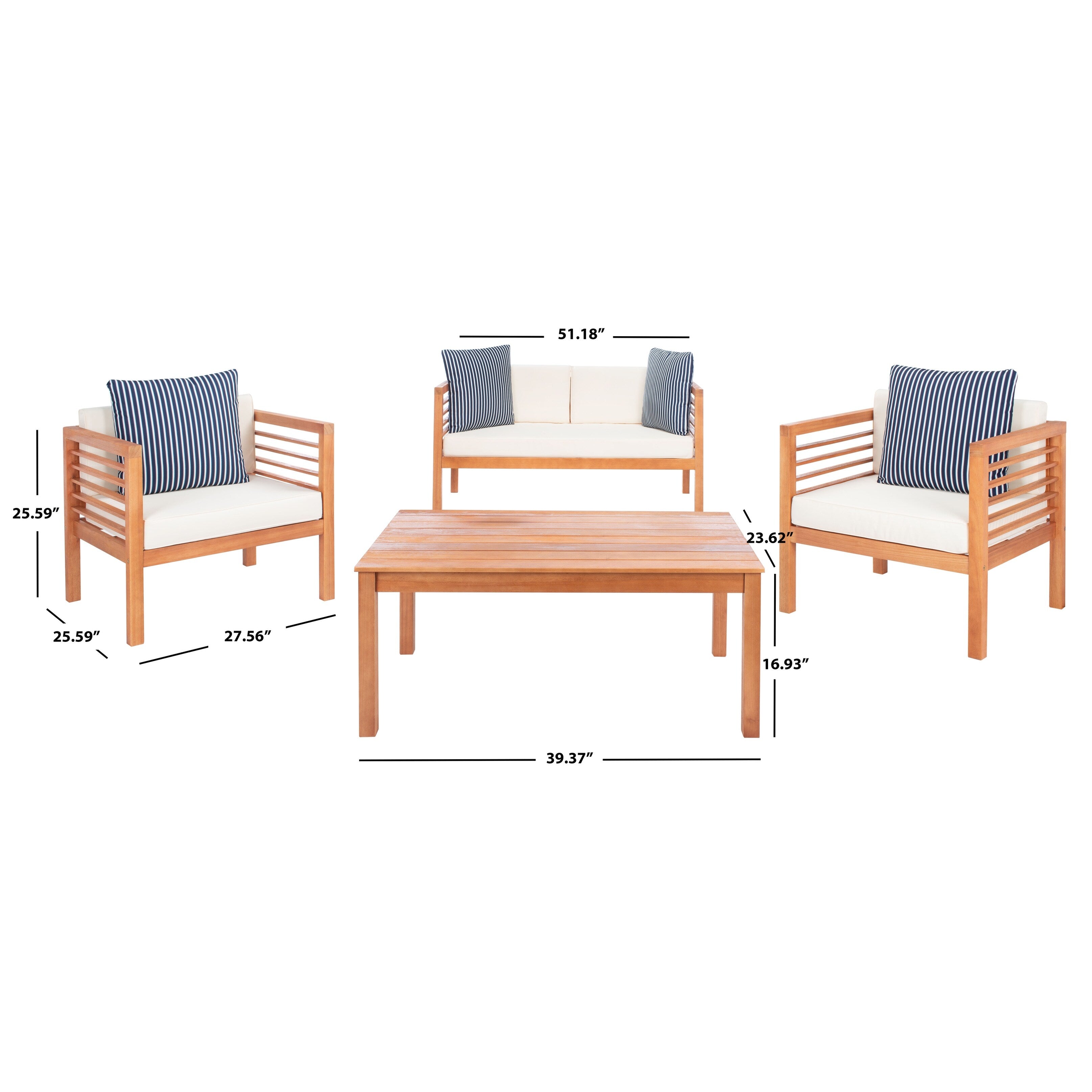 Ensemble de salon de jardin Alda 4 pièces SAFAVIEH avec coussins décoratifs – 51 L x 26 P x 26 H