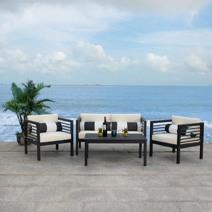 Ensemble de salon de jardin Alda 4 pièces SAFAVIEH avec coussins décoratifs – 51 L x 26 P x 26 H