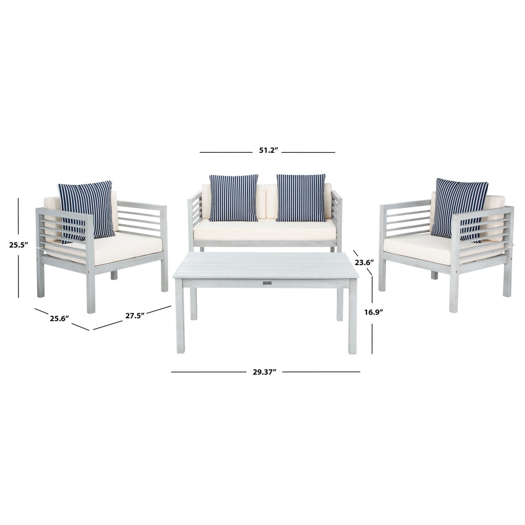 Ensemble de salon de jardin Alda 4 pièces SAFAVIEH avec coussins décoratifs – 51 L x 26 P x 26 H