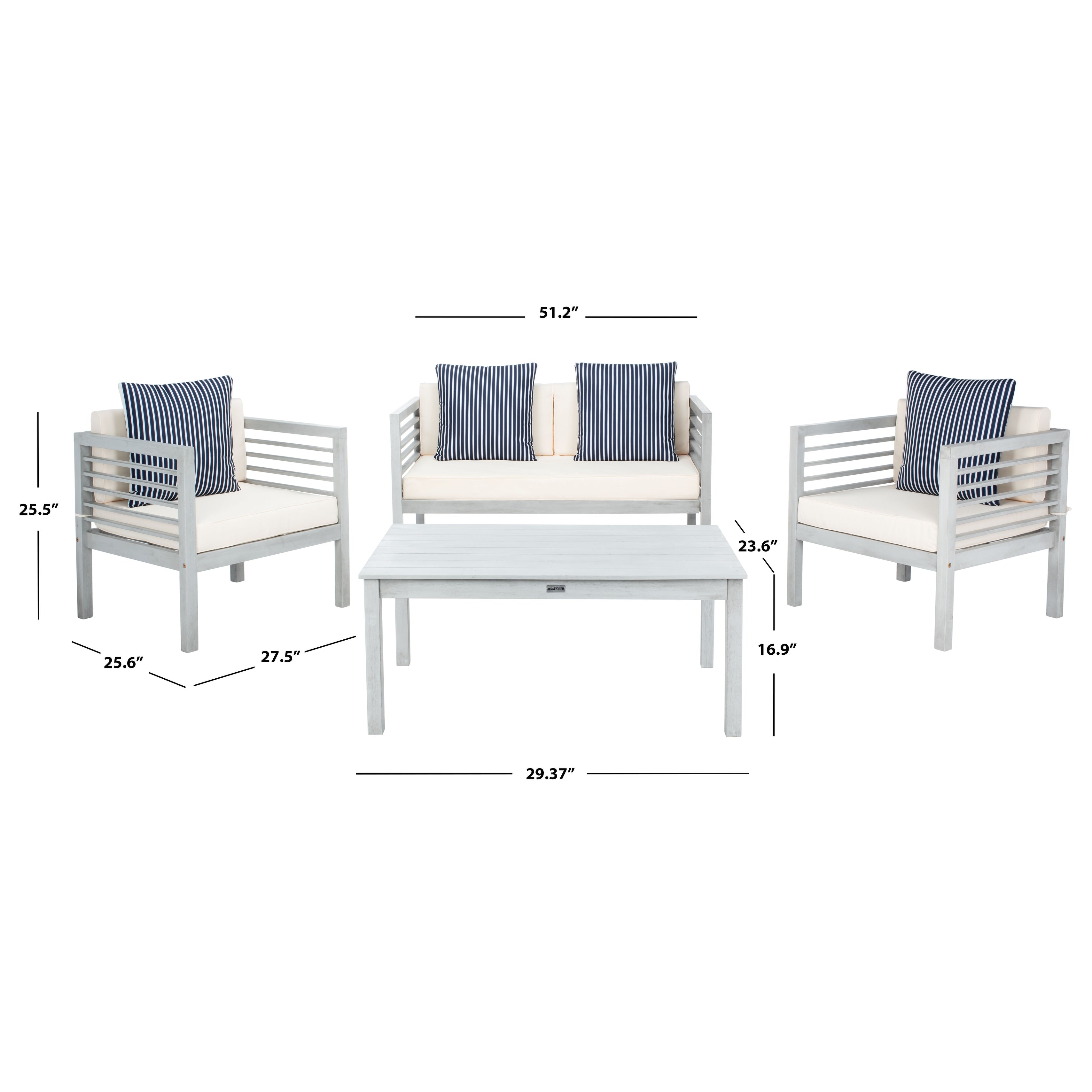 Ensemble de salon de jardin Alda 4 pièces SAFAVIEH avec coussins décoratifs – 51 L x 26 P x 26 H