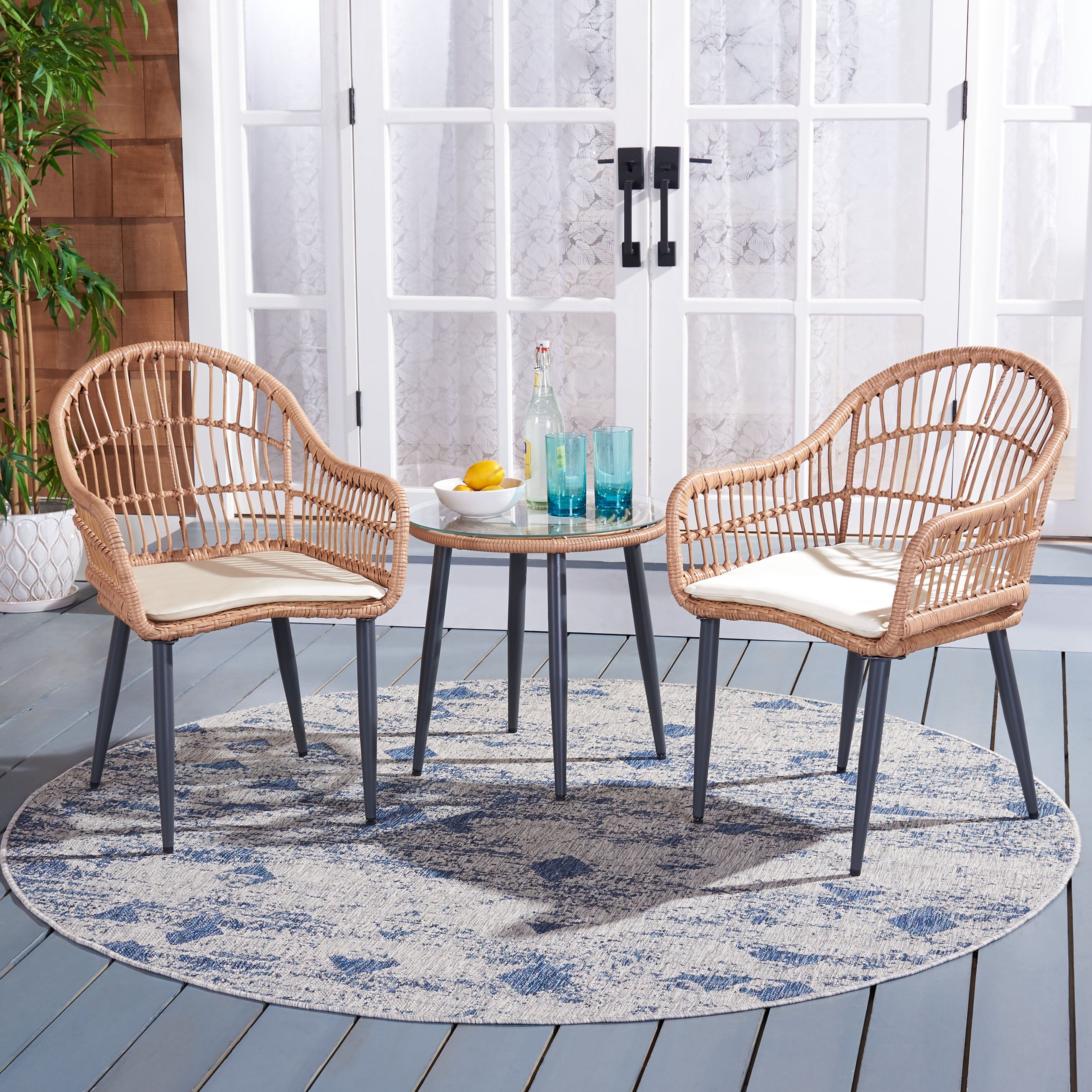 Ensemble de chaises longues d'extérieur Berlen 3 pièces SAFAVIEH - Naturel/Beige - 22 L x 24 P x 34 H