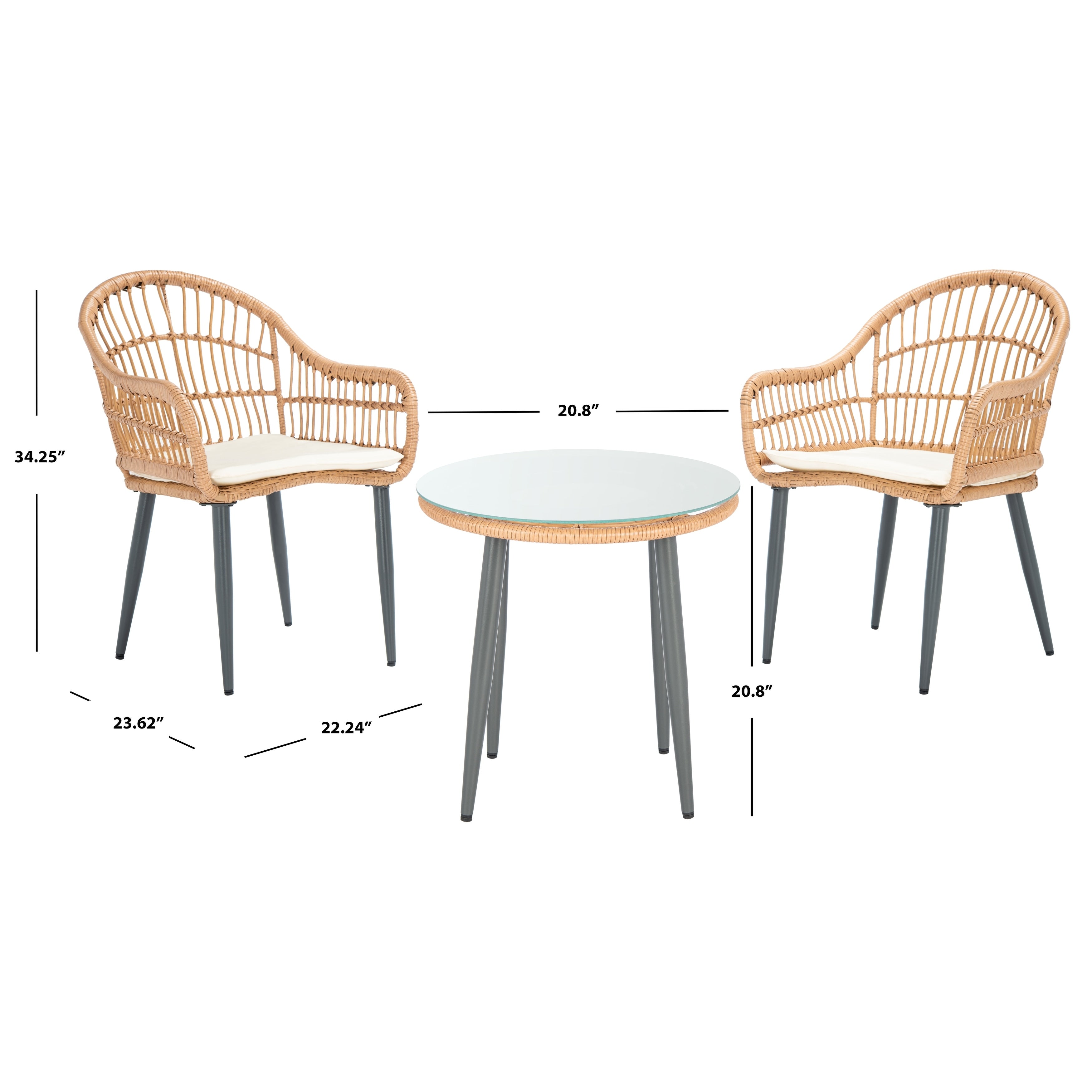 Ensemble de chaises longues d'extérieur Berlen 3 pièces SAFAVIEH - Naturel/Beige - 22 L x 24 P x 34 H