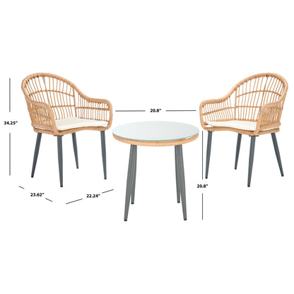 Ensemble de chaises longues d'extérieur Berlen 3 pièces SAFAVIEH - Naturel/Beige - 22 L x 24 P x 34 H