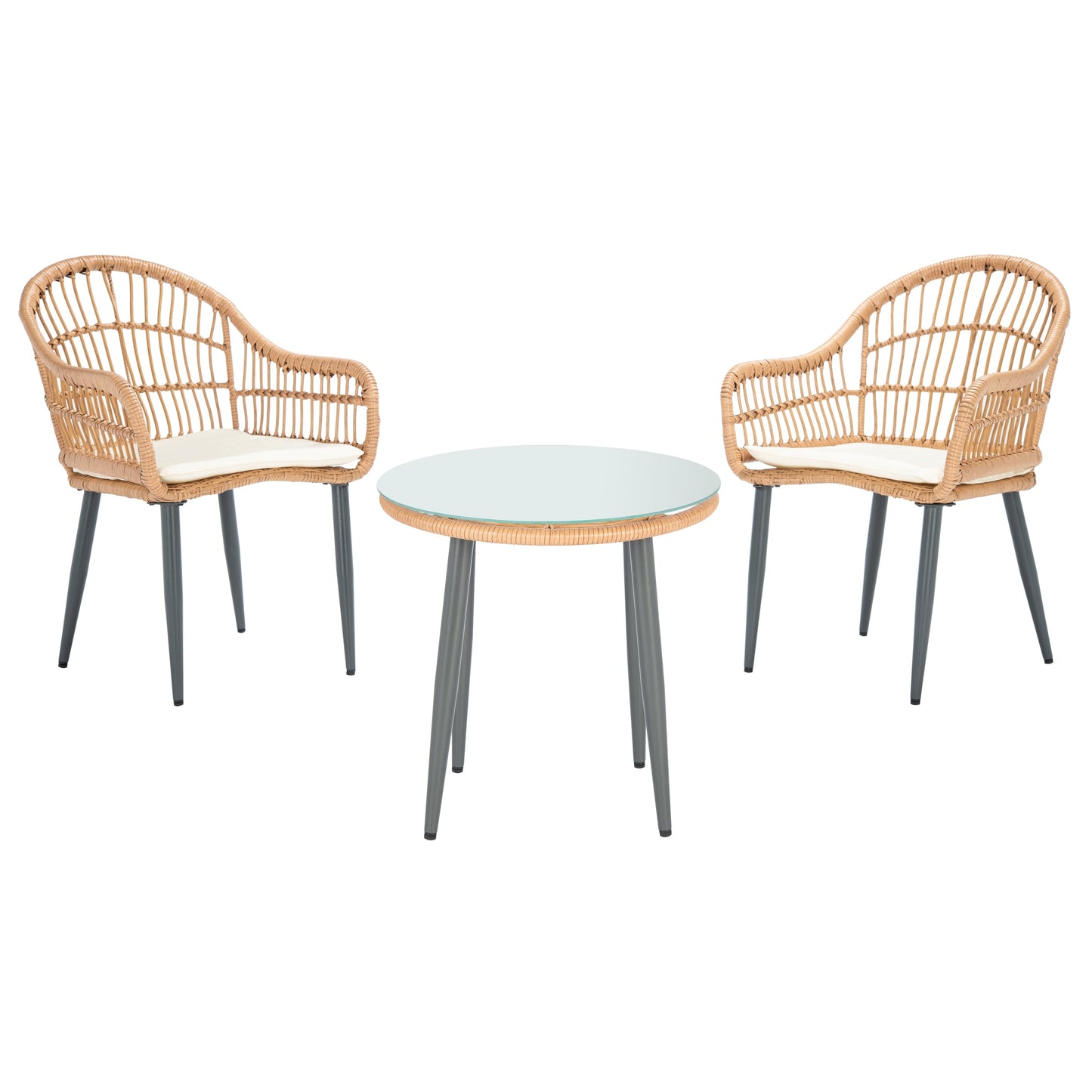 Ensemble de chaises longues d'extérieur Berlen 3 pièces SAFAVIEH - Naturel/Beige - 22 L x 24 P x 34 H