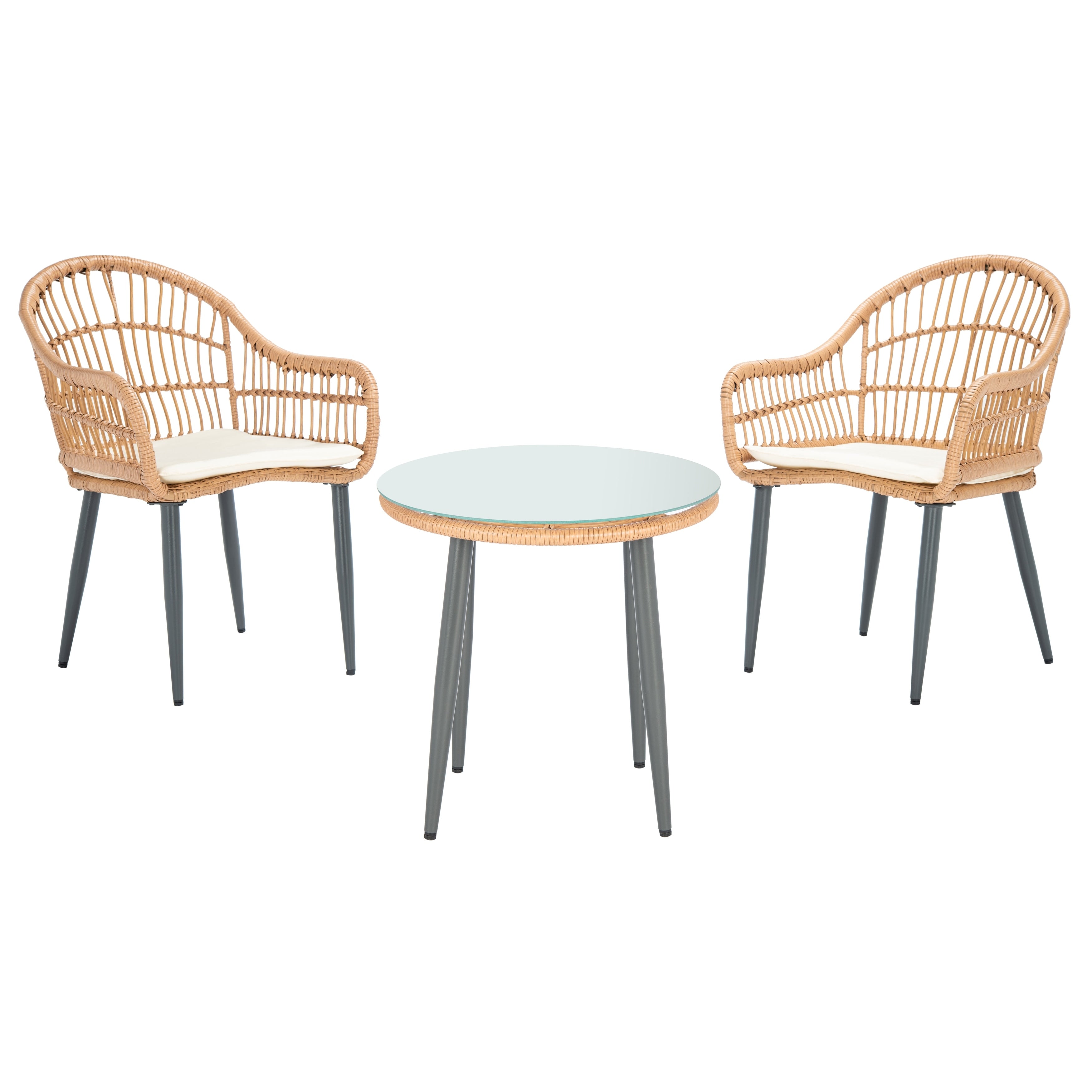Ensemble de chaises longues d'extérieur Berlen 3 pièces SAFAVIEH - Naturel/Beige - 22 L x 24 P x 34 H