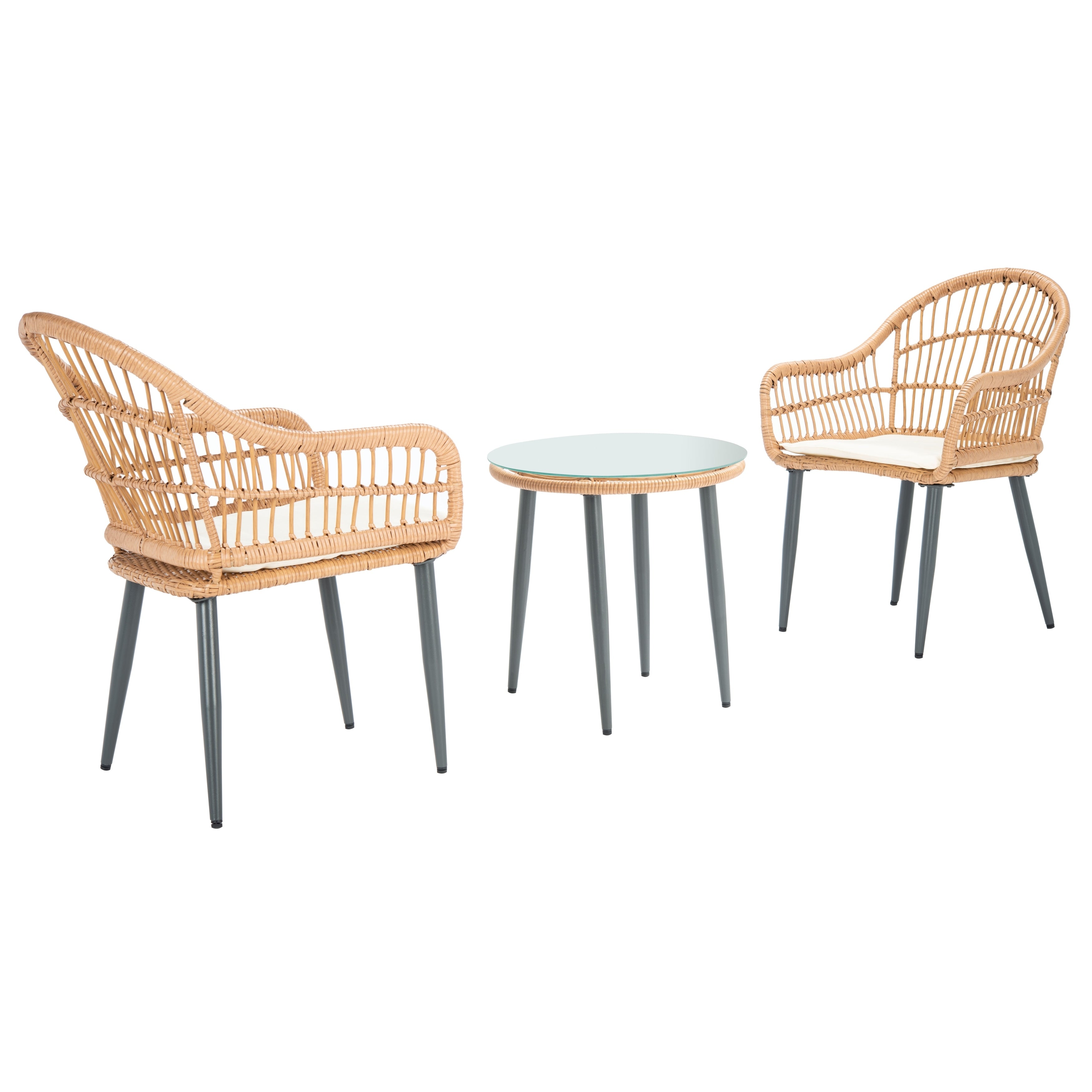 Ensemble de chaises longues d'extérieur Berlen 3 pièces SAFAVIEH - Naturel/Beige - 22 L x 24 P x 34 H