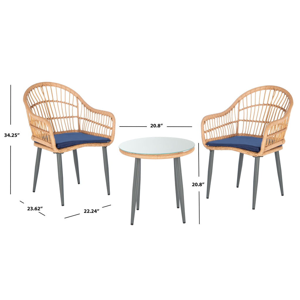 Ensemble de chaises longues Berlen 3 pièces SAFAVIEH Outdoor Living - Naturel/Bleu marine - 22 l x 24 p x 34 h