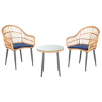 Ensemble de chaises longues Berlen 3 pièces SAFAVIEH Outdoor Living - Naturel/Bleu marine - 22 l x 24 p x 34 h