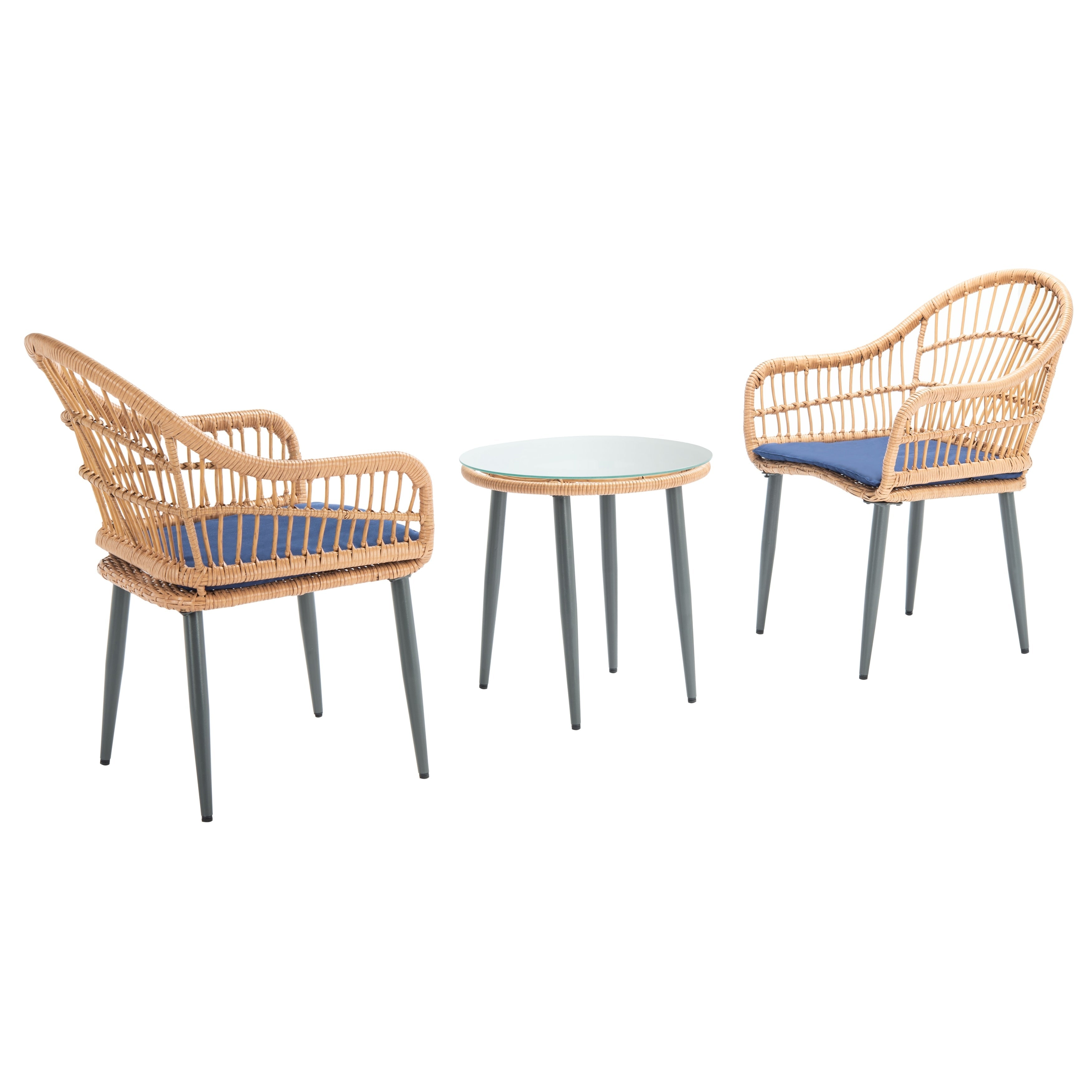 Ensemble de chaises longues Berlen 3 pièces SAFAVIEH Outdoor Living - Naturel/Bleu marine - 22 l x 24 p x 34 h