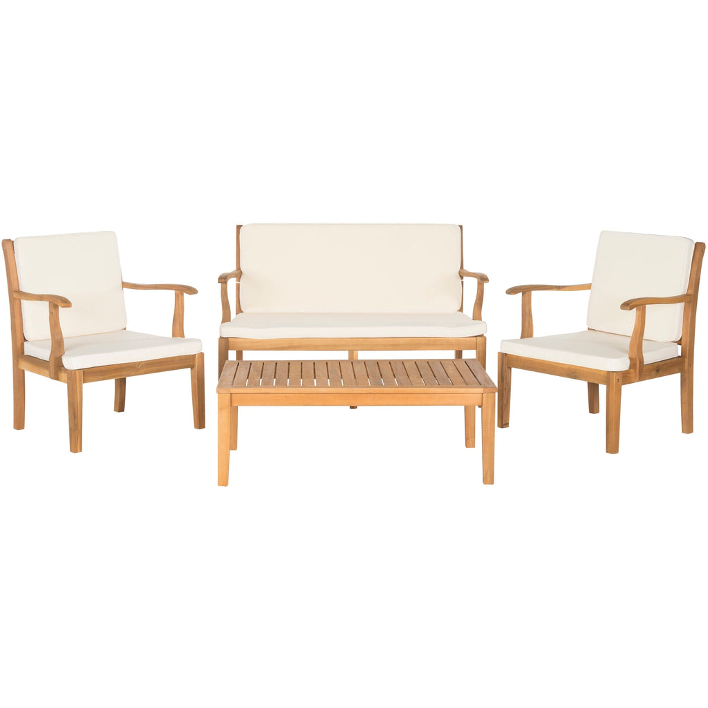 Ensemble de jardin 4 pièces en bois d'acacia beige Bradbury Outdoor Living de SAFAVIEH - 48 l x 25 p x 32 h