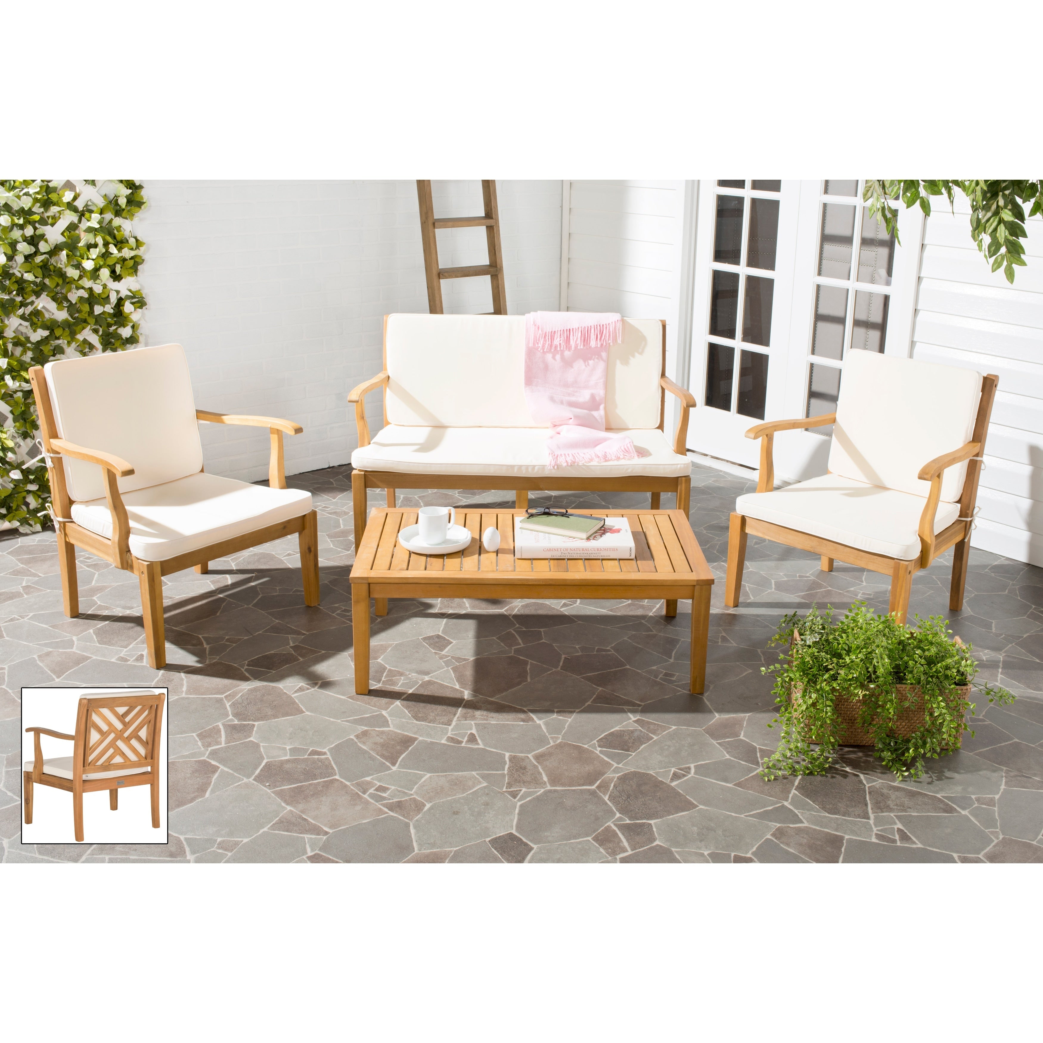 Ensemble de jardin 4 pièces en bois d'acacia beige Bradbury Outdoor Living de SAFAVIEH - 48 l x 25 p x 32 h