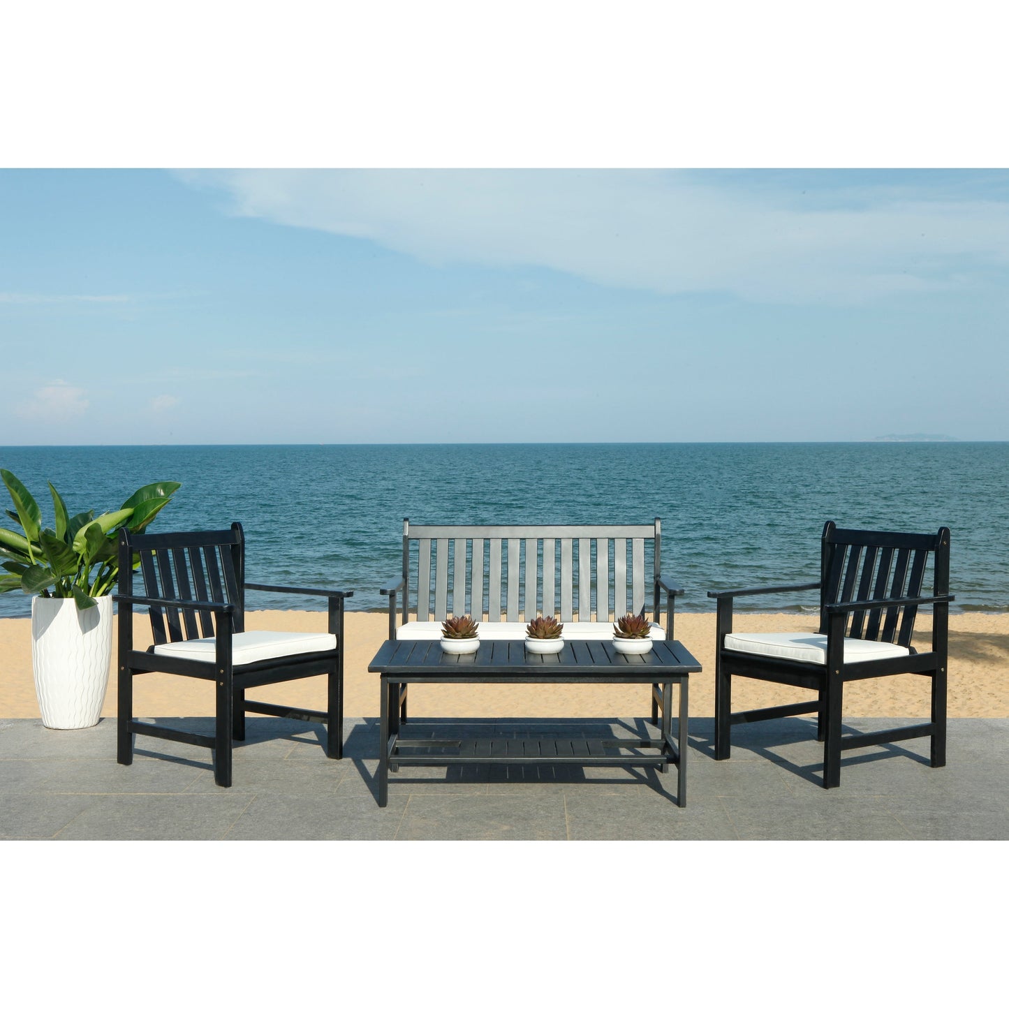 Ensemble de jardin 4 pièces Burbank de SAFAVIEH - Noir/Blanc - 44 L x 25 P x 34 H