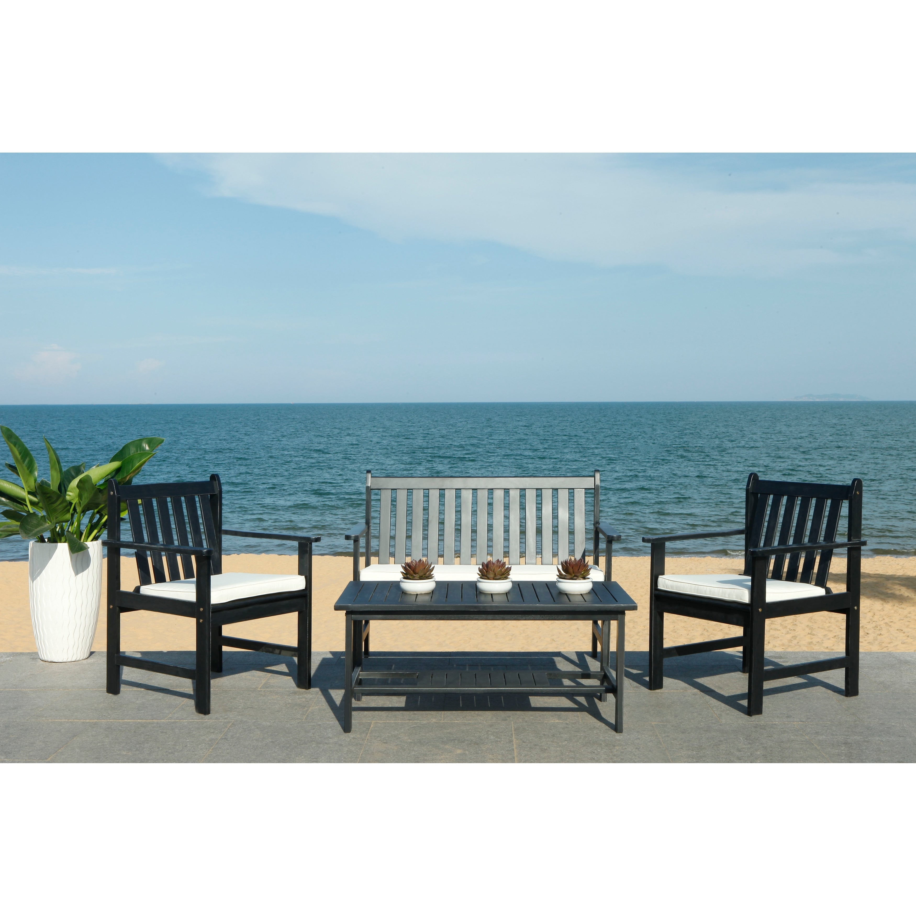 Ensemble de jardin 4 pièces Burbank de SAFAVIEH - Noir/Blanc - 44 L x 25 P x 34 H