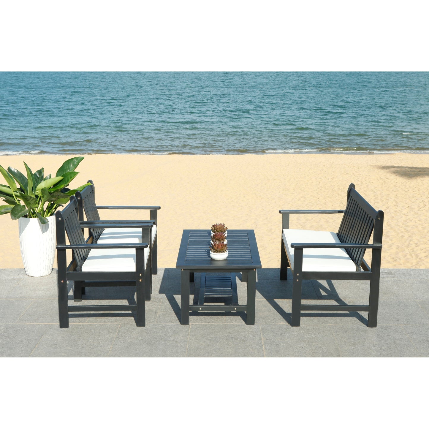 Ensemble de jardin 4 pièces Burbank de SAFAVIEH - Noir/Blanc - 44 L x 25 P x 34 H