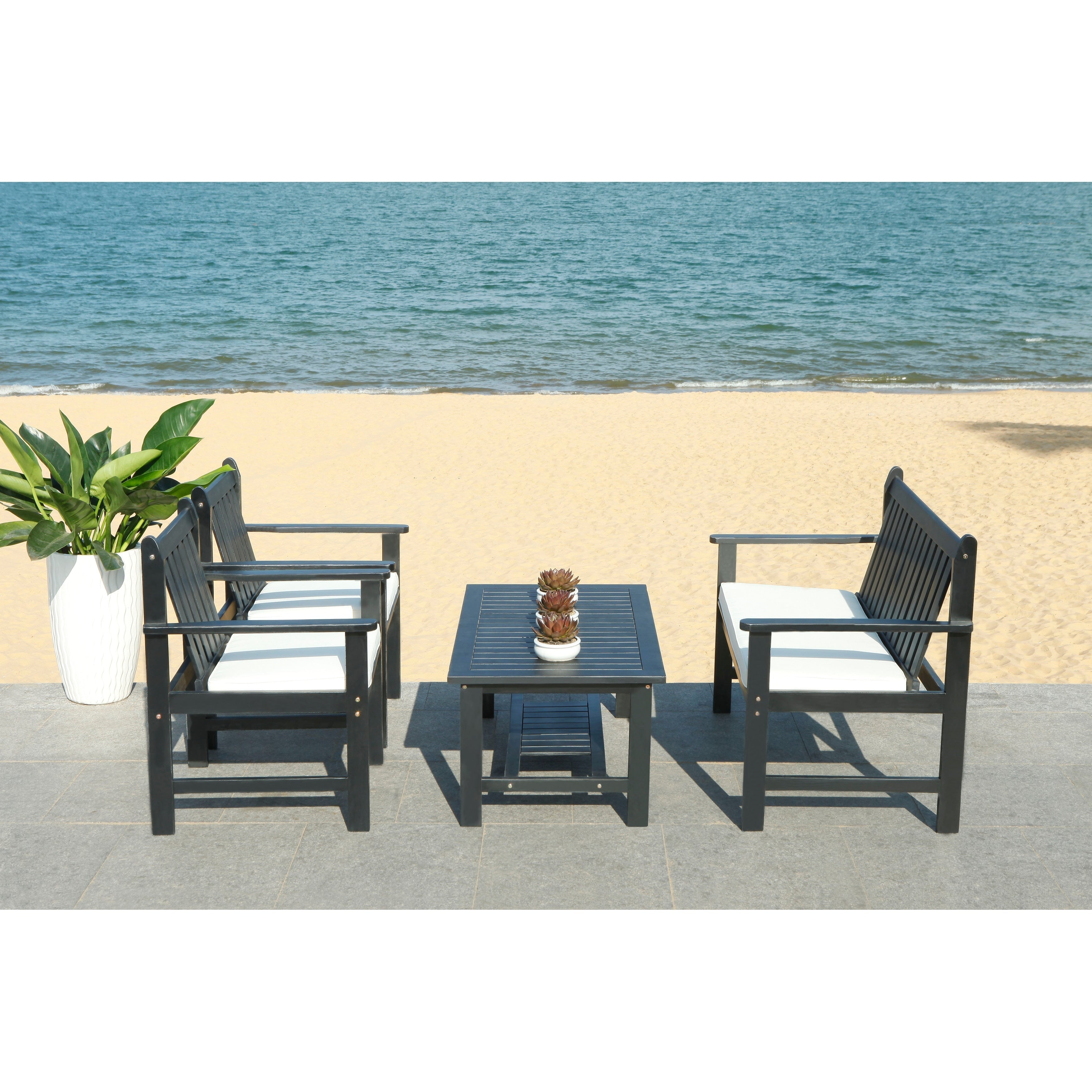 Ensemble de jardin 4 pièces Burbank de SAFAVIEH - Noir/Blanc - 44 L x 25 P x 34 H