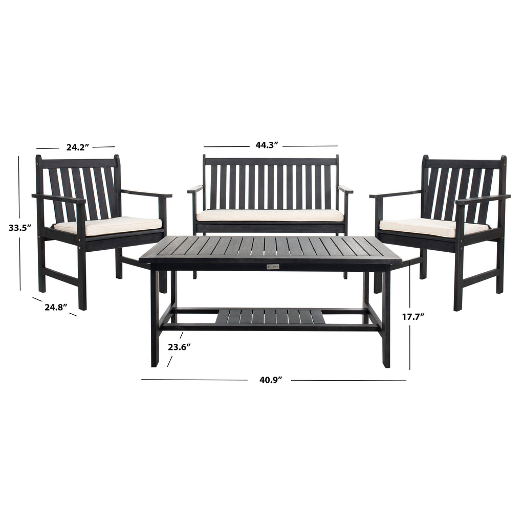 Ensemble de jardin 4 pièces Burbank de SAFAVIEH - Noir/Blanc - 44 L x 25 P x 34 H