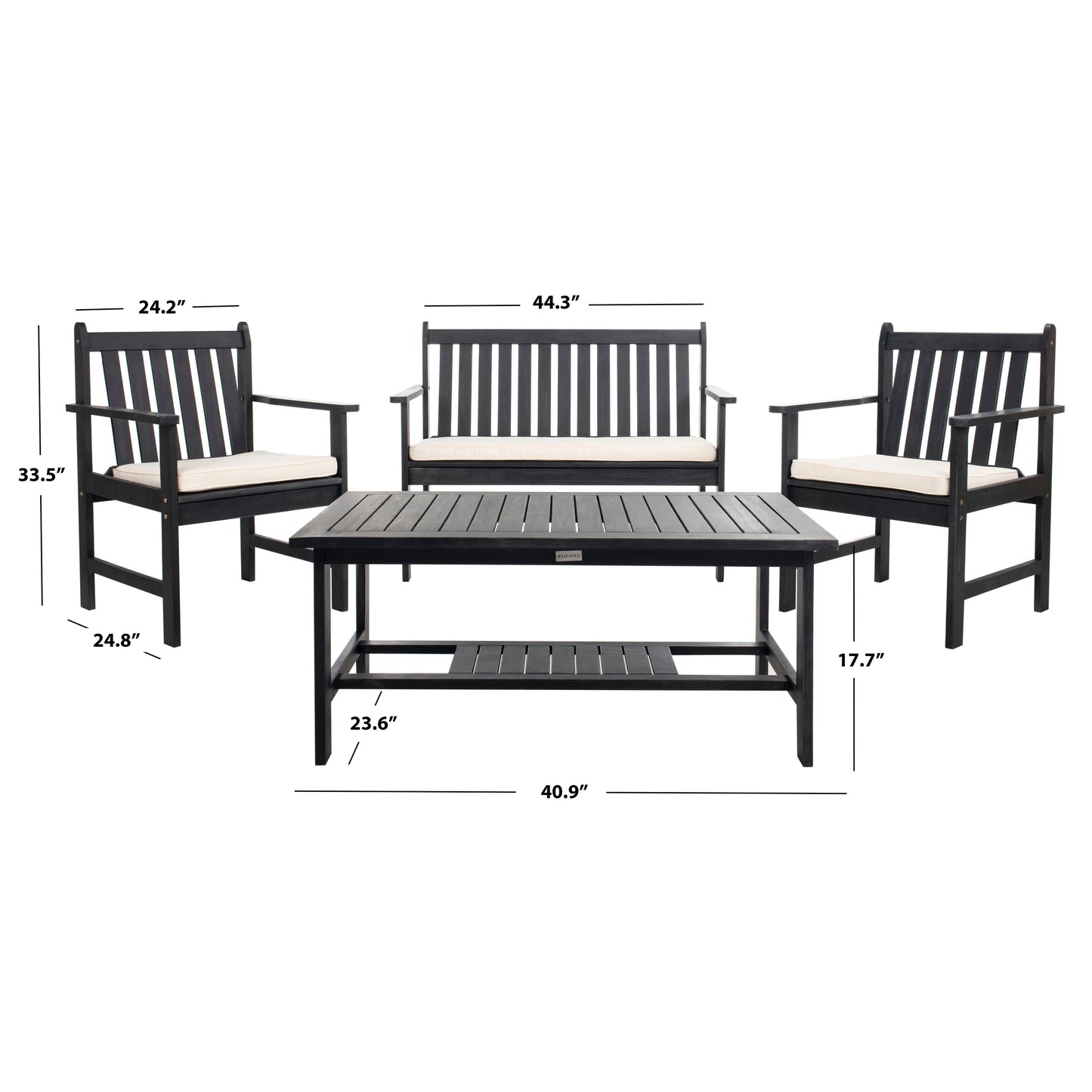 Ensemble de jardin 4 pièces Burbank de SAFAVIEH - Noir/Blanc - 44 L x 25 P x 34 H